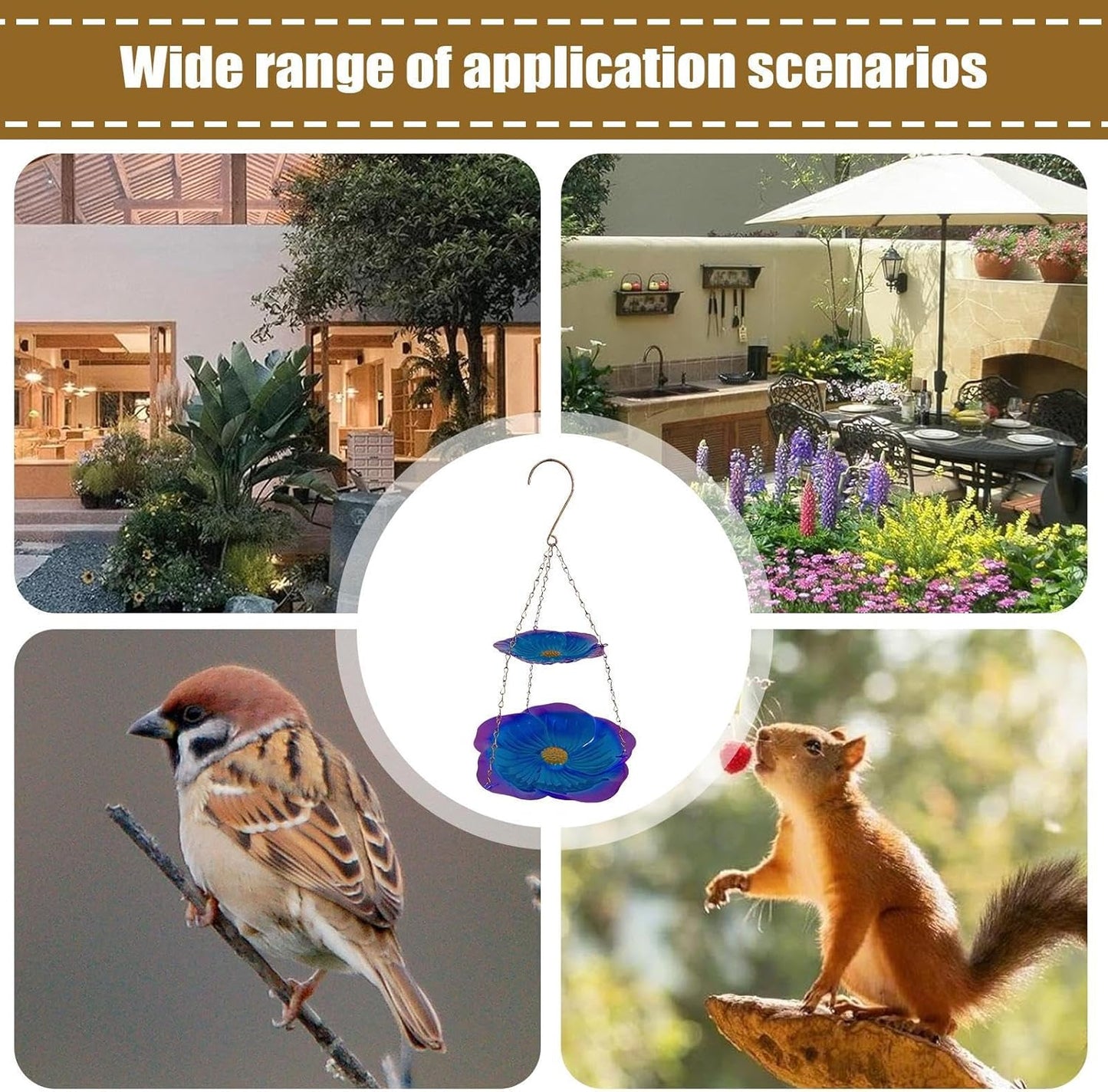 Bird Feeder, Metal Weatherproof Flower-Shaped Double-Layer Tray for Feeding Birds — Balcony, Garden, Aviary, Home, Finch & Parrot Use