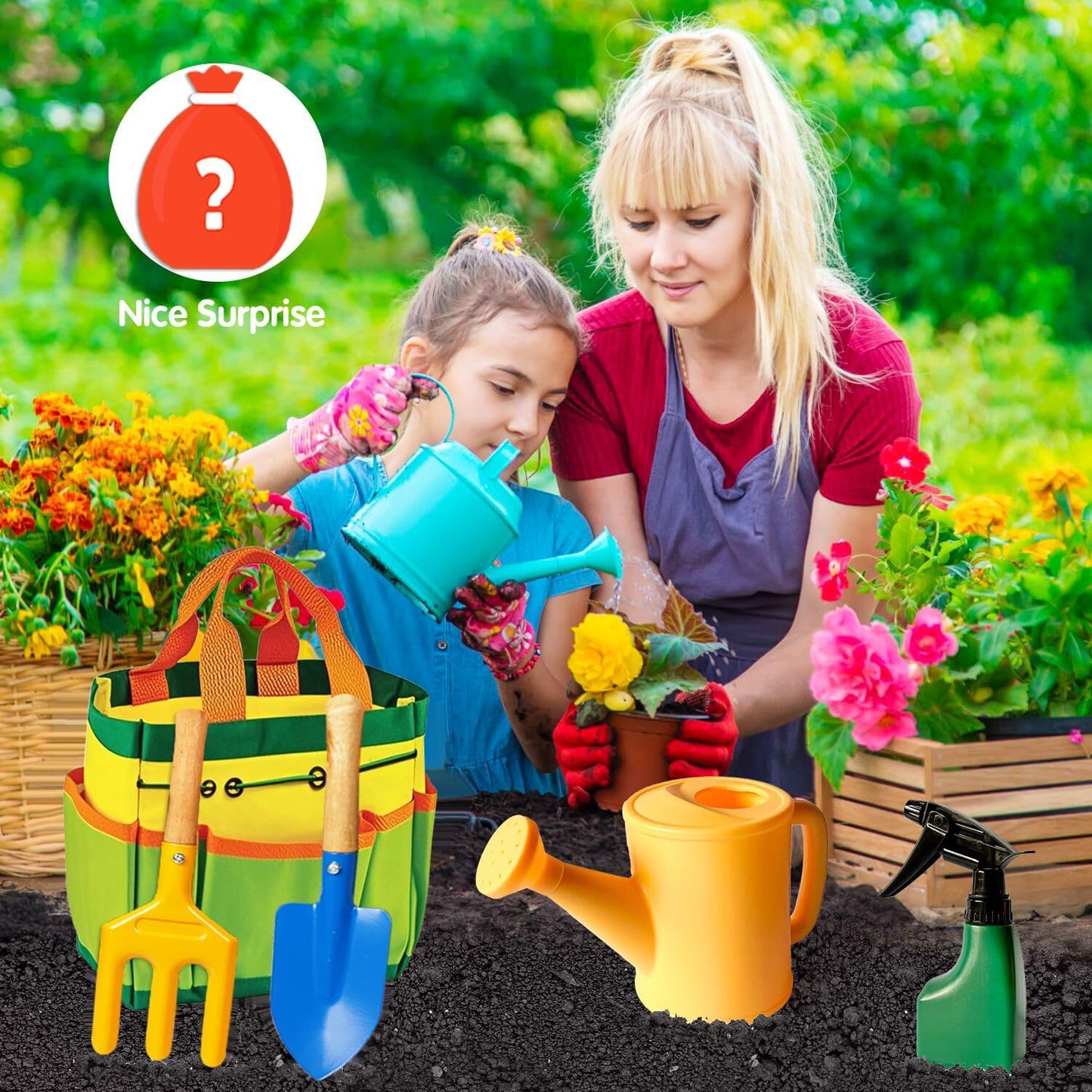 Kids Gardening Tools, Toddler Gardening Set for Kids Includes Rake, Sh