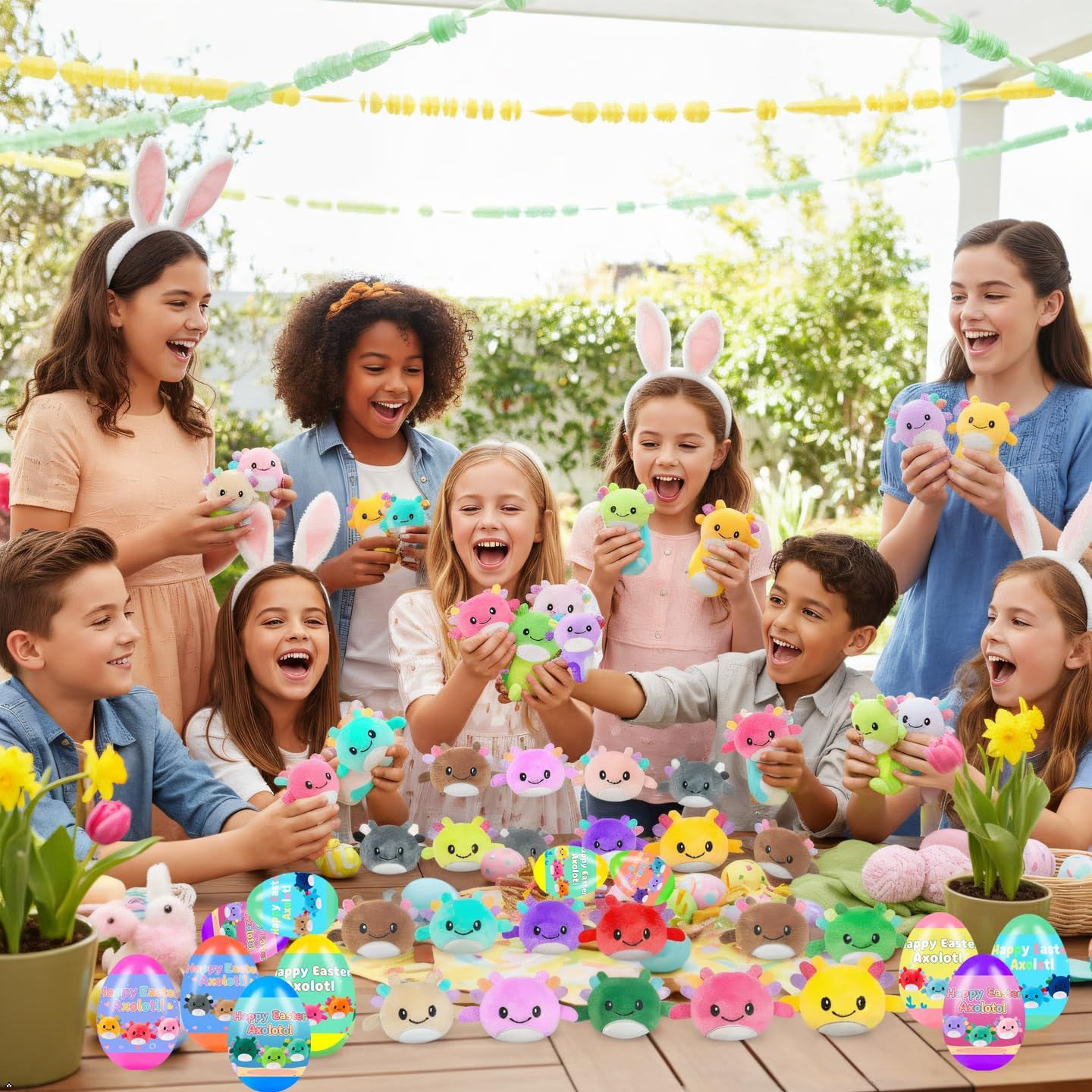 24 Pcs PreFilled Easter Eggs with Plush Axolotl Toys Animals Decoration Stuffed Toy Great for Kids Boys Girls Toddler Easter Basket Stuffers Party Favors Egg Fillers