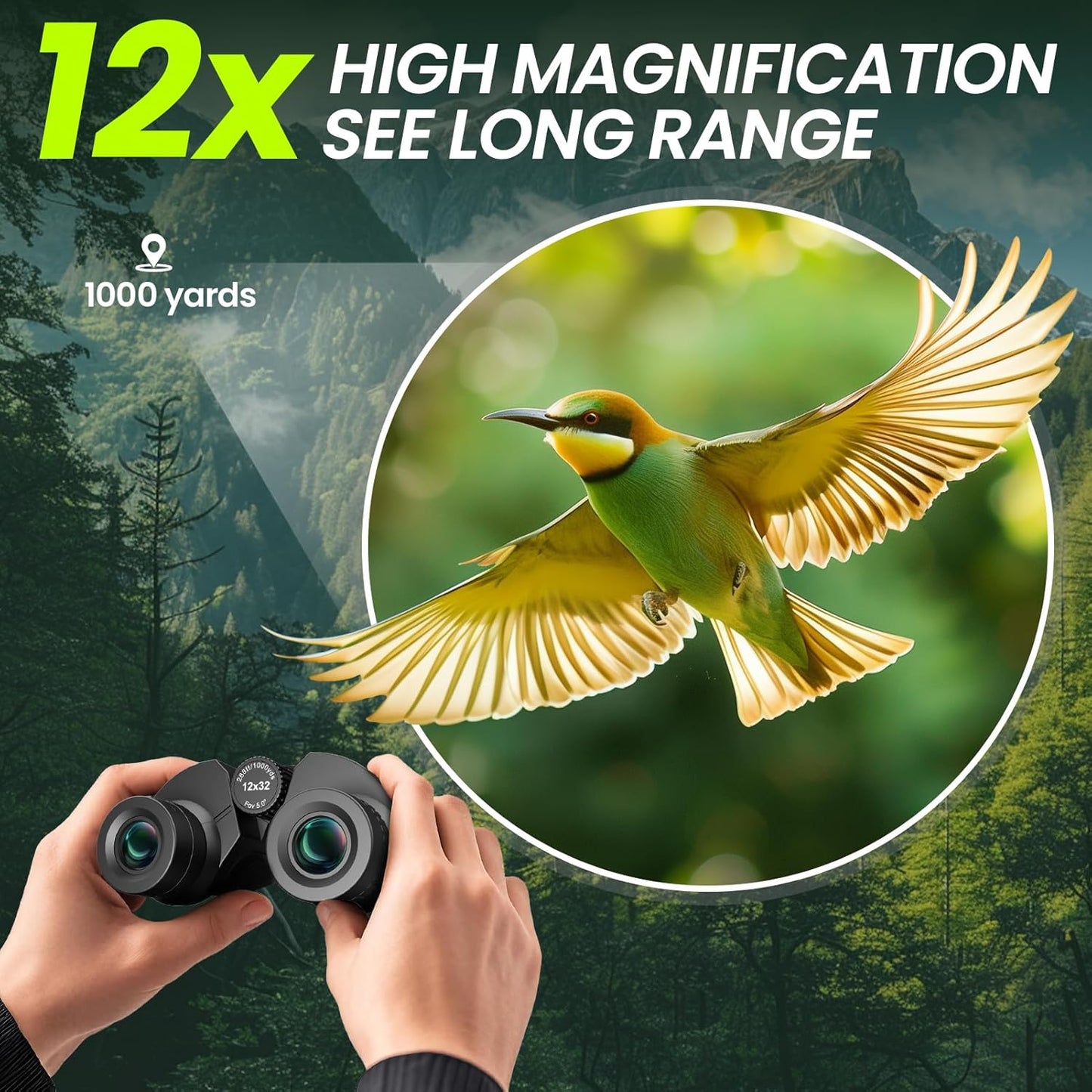 Occer 12x32 Compact Binoculars for Adults High Powered, Large Eyepiece Binocular for Kids - Easy Focus Binoculars for Bird Watching, Cruise Ship, Hunting, Travel, Sightseeing