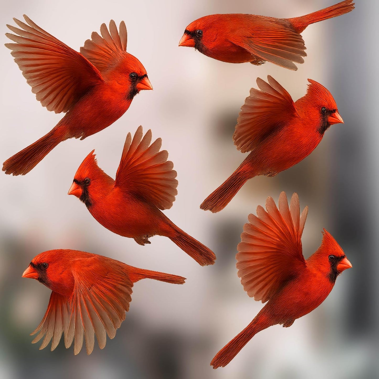 6 x Red Cardinal Window Clings - Cardinal Decor Bird Window Strike Prevention