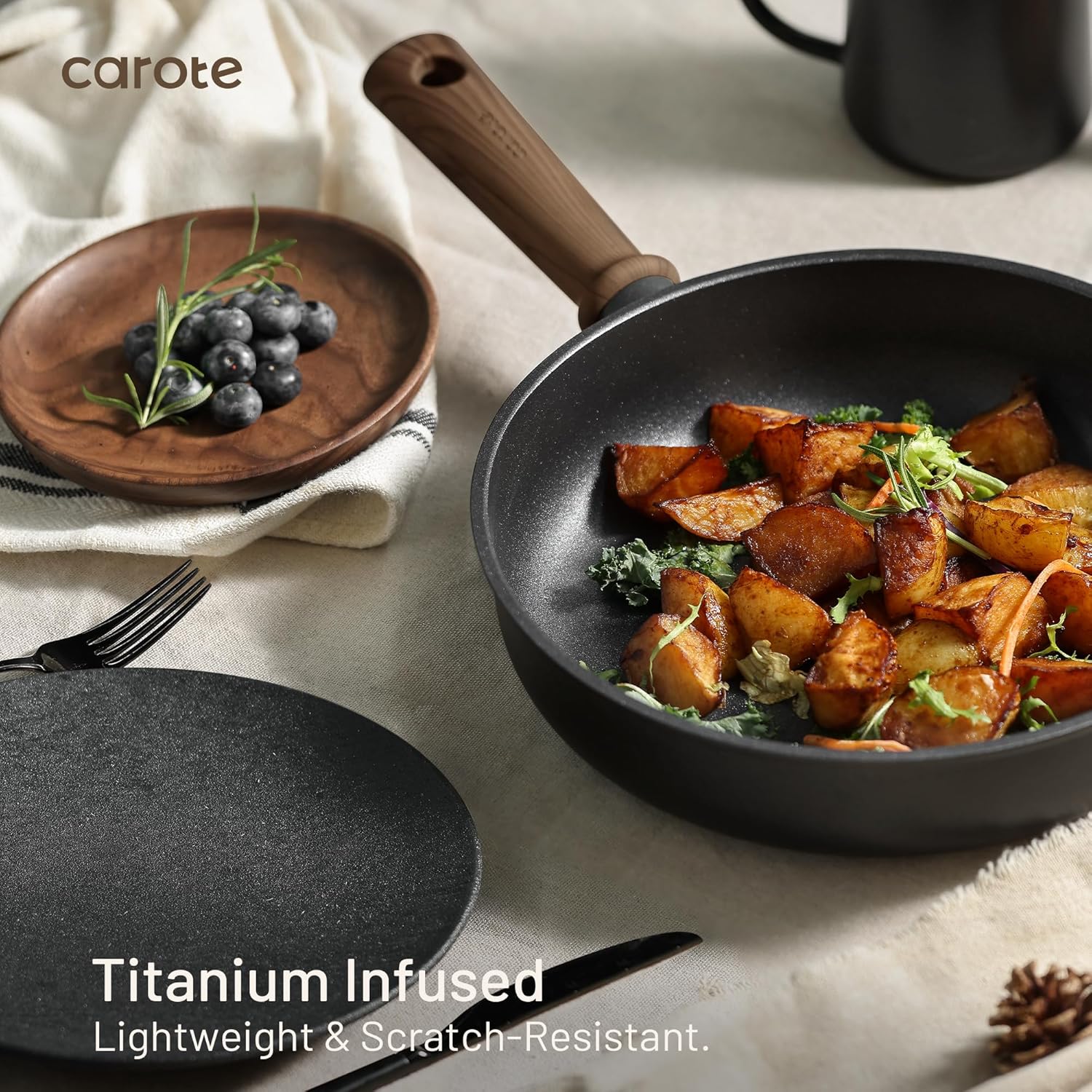 CAROTE 44pcs Nonstick Kitchen Titanium Cookware Sets, Nonstick Pots an