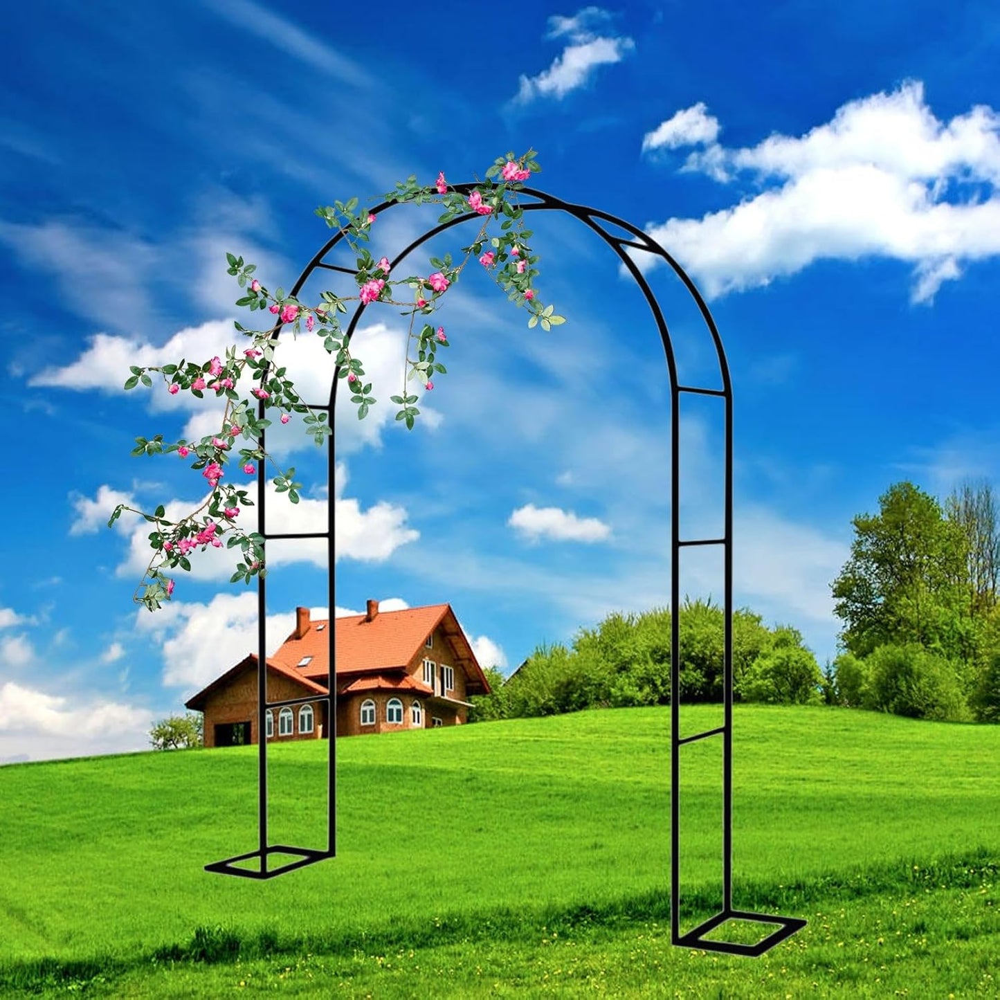 Adjustable Steel Garden Arch for Climbing Plants, Wedding Rose Arch, Outdoor Pergola, Garden Archway for Backyard & Lawn - Black, 120x220x40cm