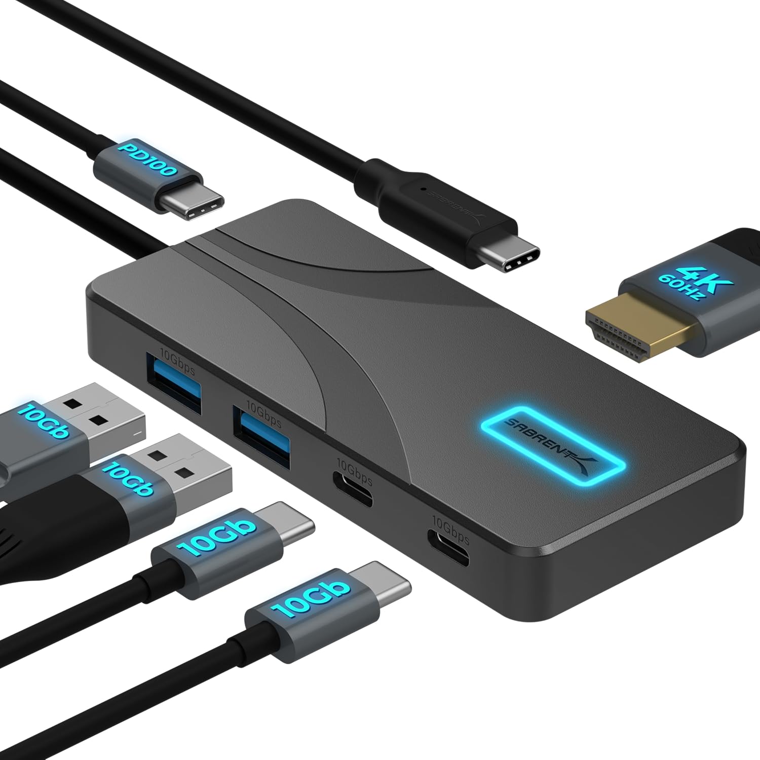 SABRENT USB C Hub 5-in-1 Docking Station, 10Gbps USB-A & USB-C Ports, 