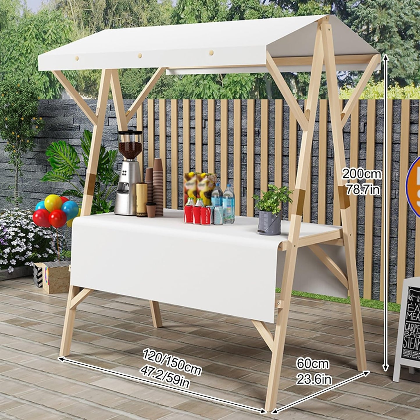 Foldable Portable Canopy Cart - 59in Outdoor Food Stand for Mobile Vendors, Markets & Events - Ideal Street Food Display Stall
