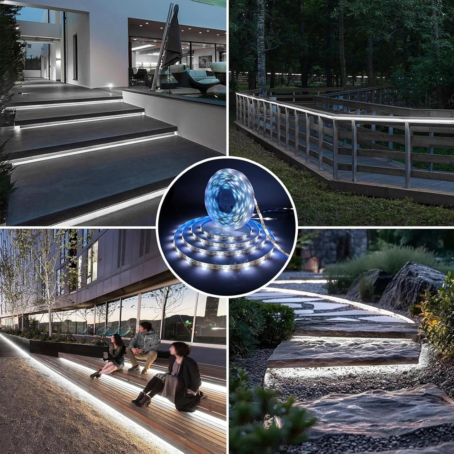 2 Pack Solar LED Strip Lights Outdoor Waterproof 19.6FT 180 LED Solar Powered Rope Light Cuttable 8 Modes for Outside, Garden, Patio, Deck, Fence, Pathway, Stair, Poolside, 6000K White