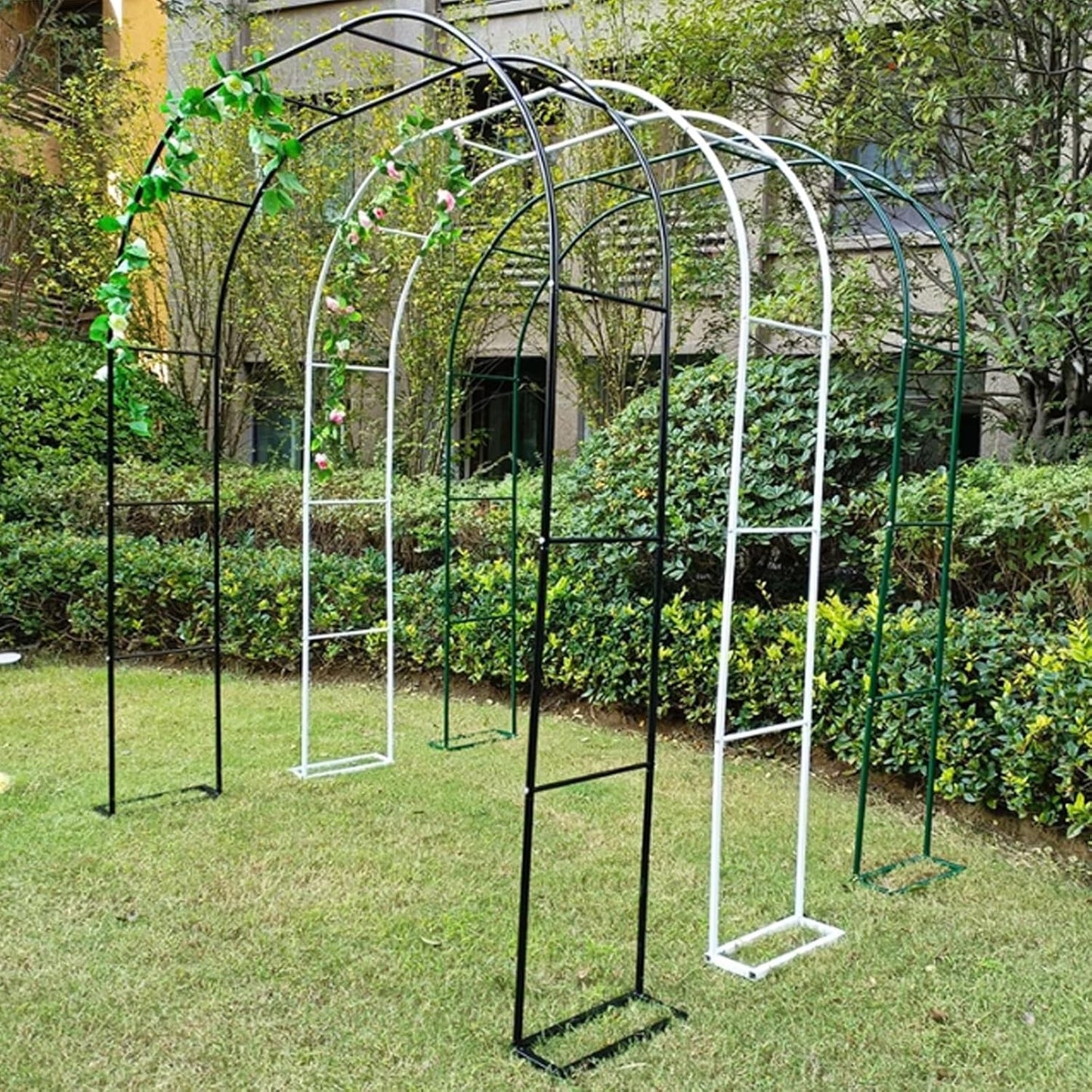 Sturdy Metal Garden Arch Trellis for Climbing Plants - Durable Outdoor Arbor Support for Roses & Vines, Elegant Wedding Backdrop & Garden Decoration (Color: Green)