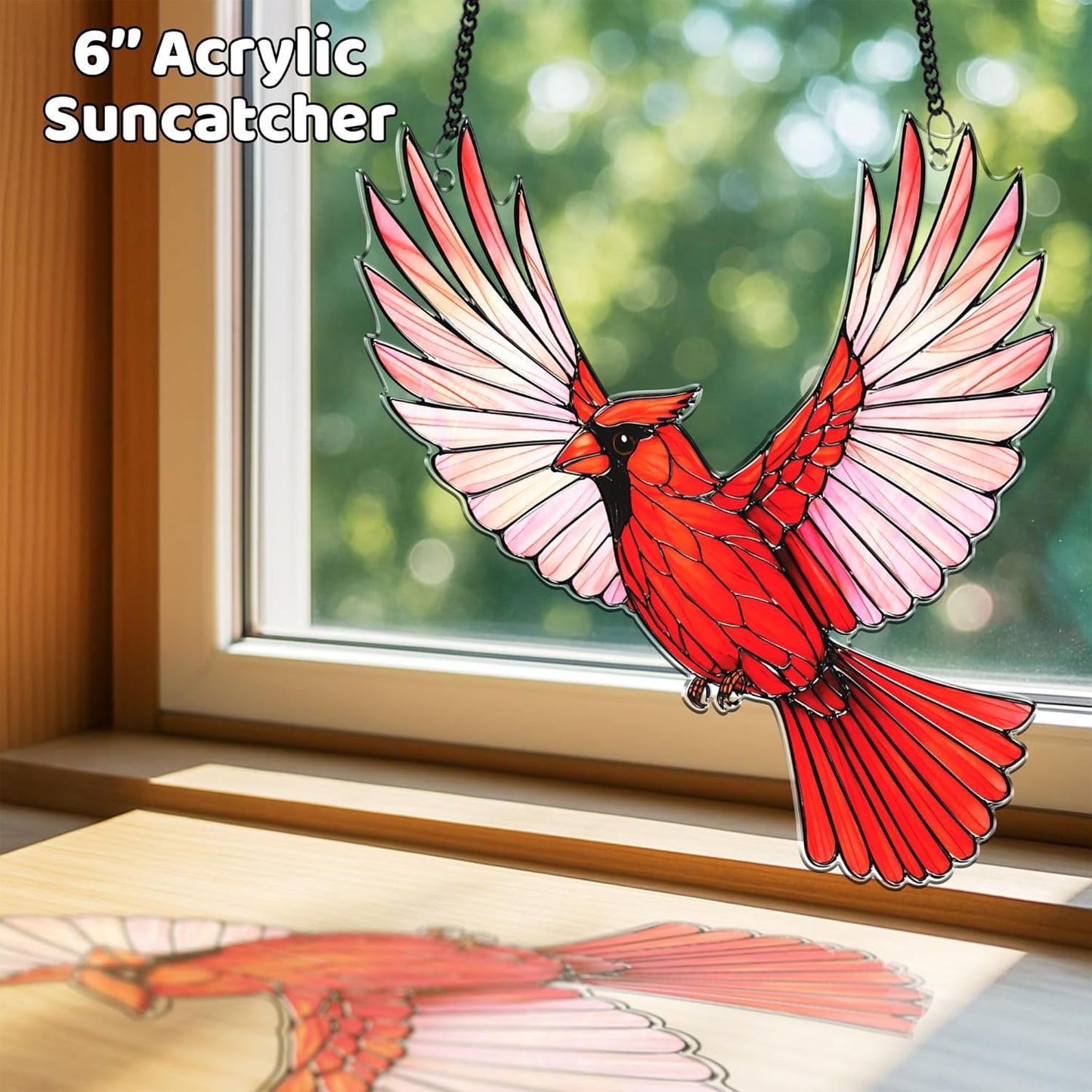 2 Cardinal Hummingbird Acrylic Suncatchers, 6" Bird Window Hanging Ornaments, Fall Decorations for Home Window Door, Birthday Christmas Bird Lover Gifts for Women, Friends, Memorial Keepsake SS351
