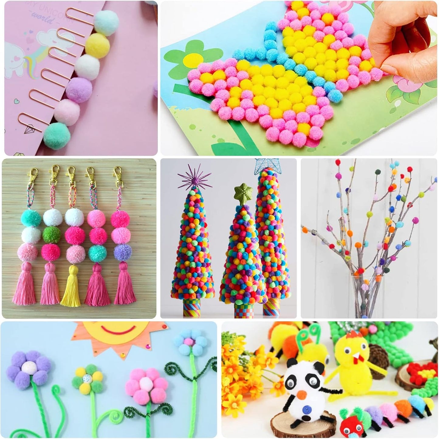 Phinus 900 PCS Pom Poms, Multicolor Bulk Pom Poms Arts and Crafts, Soft and Fluffy Craft Pom Poms, Assorted Sizes Pompoms, for Arts and Craft Making Decorations
