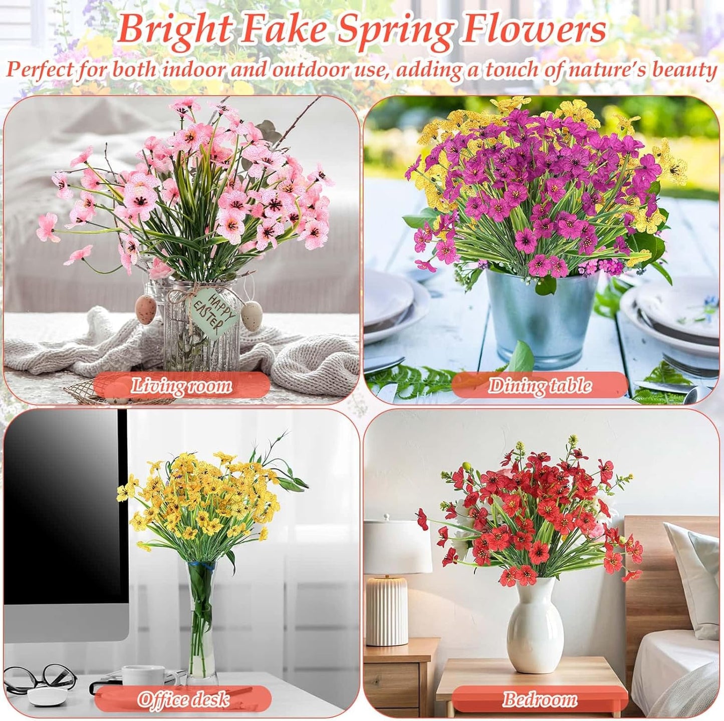 32 Bundles Artificial Flowers for Outdoors, UV Resistant Realistic Fake Silk Violet Flowers with Plastic Faux Plants Bulk for Outside Garden Yard Porch Patio Pots Window Boxes Hanging Planters Decor