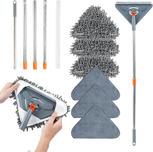 Long Handle Wall Mop & Baseboard Cleaner - Multi-Surface Dusting Tool for Walls, Floors, Baseboards - Wet/Dry Cleaning Mop with Adjustable Handle (Home & Kitchen Use)