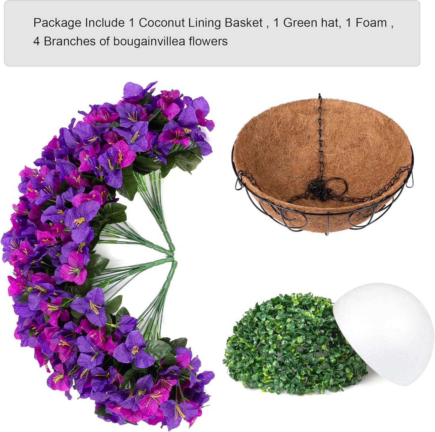 Artificial Hanging Flowers Plant with Basket for Outdoors Spring Decor, Fake Hanging Plants Faux Bougainvillea in Planter Look Real UV Resistant Silk Flowers for Outside Porch Patio Garden Home, Mix