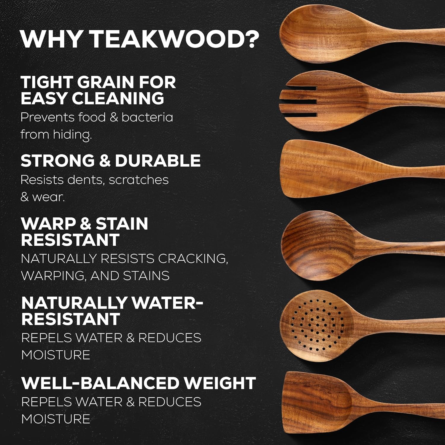 Zulay Kitchen 6 Piece Wooden Spoons for Cooking – Natural Teak Wooden 