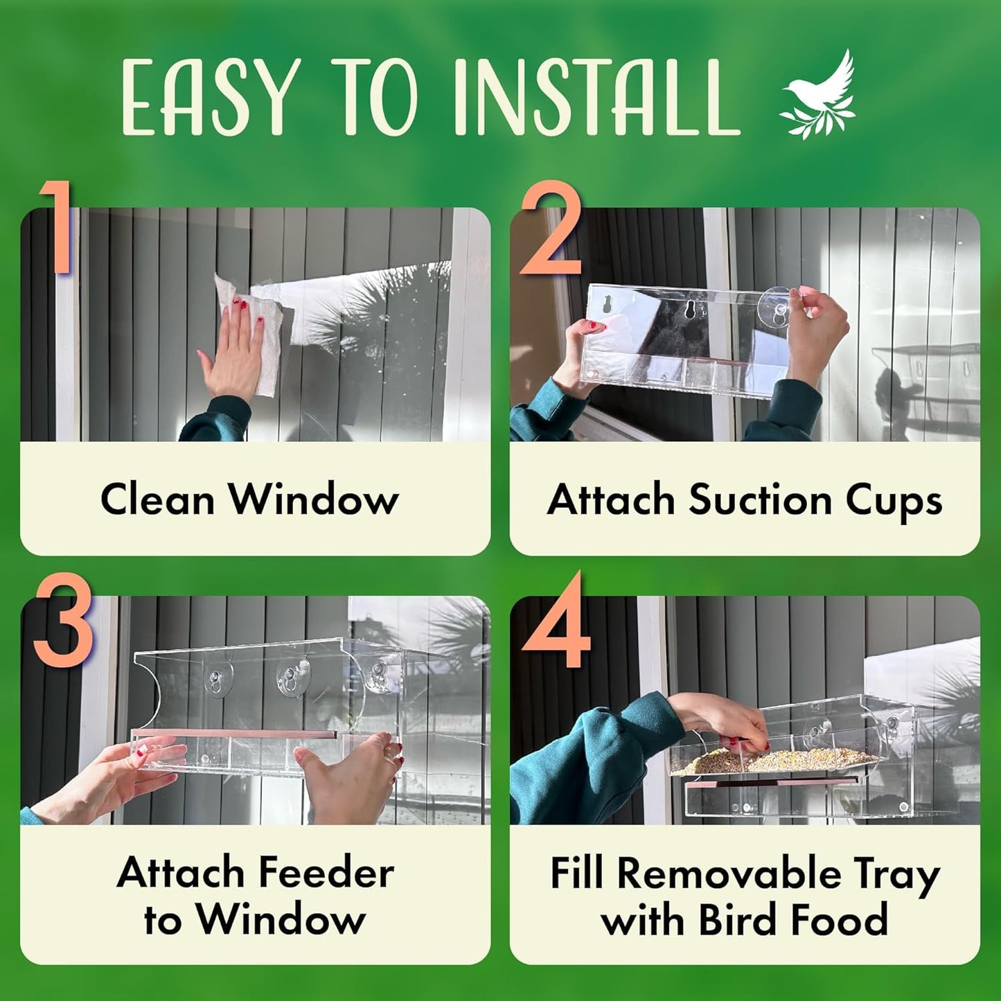 Window Bird Feeder by Nature’s Hangout - Award-Winning Clear Acrylic Bird Feeders for Outdoors, No Assembly, Strong Suction Cups, Bird Watching for Cats, Easy-to-Clean Birdhouse