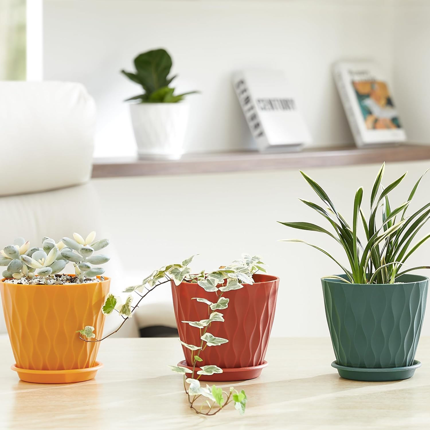 FaithLand 6-Pack 6-Inch Plastic Plant Pots with Saucers | Thickened PP