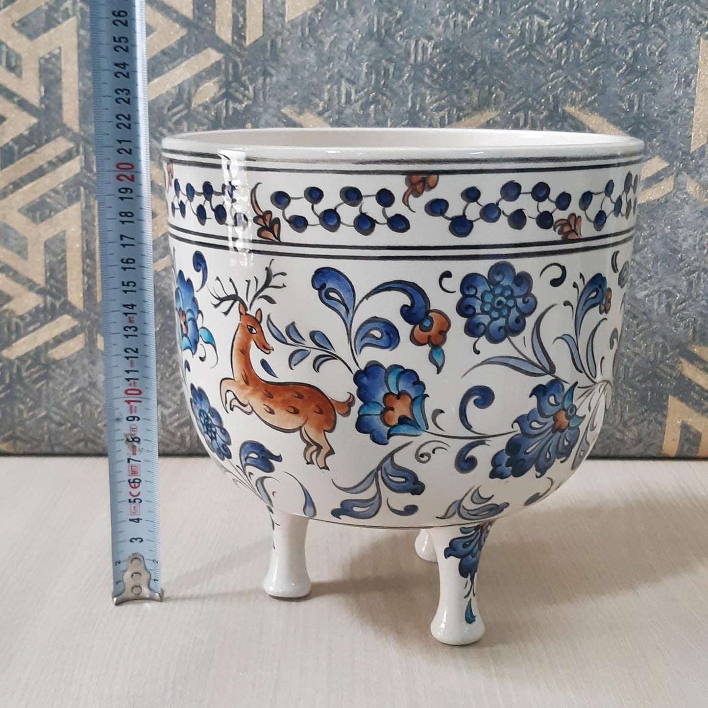Handmade and Hand-Decorated Planter Pot, Chinoiserie Pot, Blue and White Pot