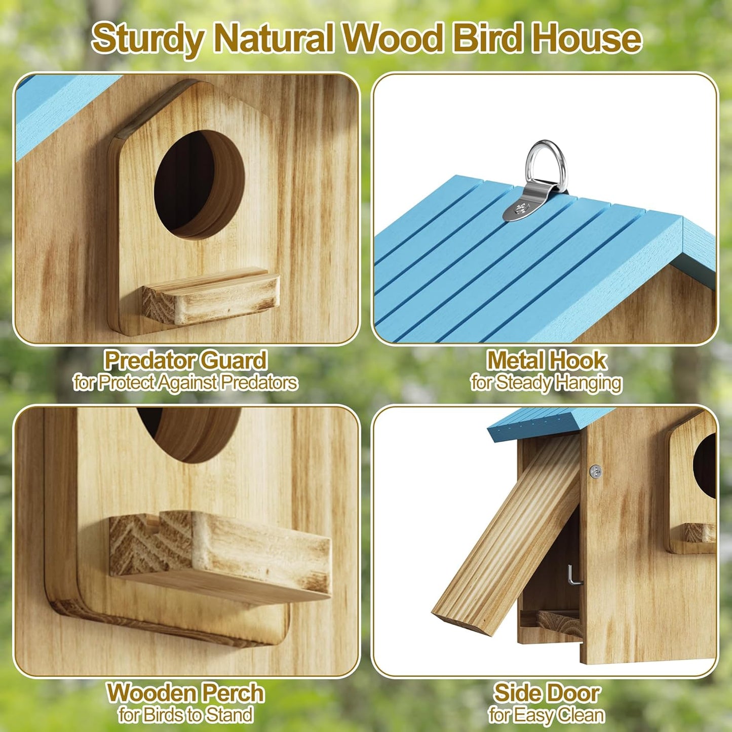 Auslar Bird House for Outside, Wooden Birdhouses for Outdoors, Bluebir