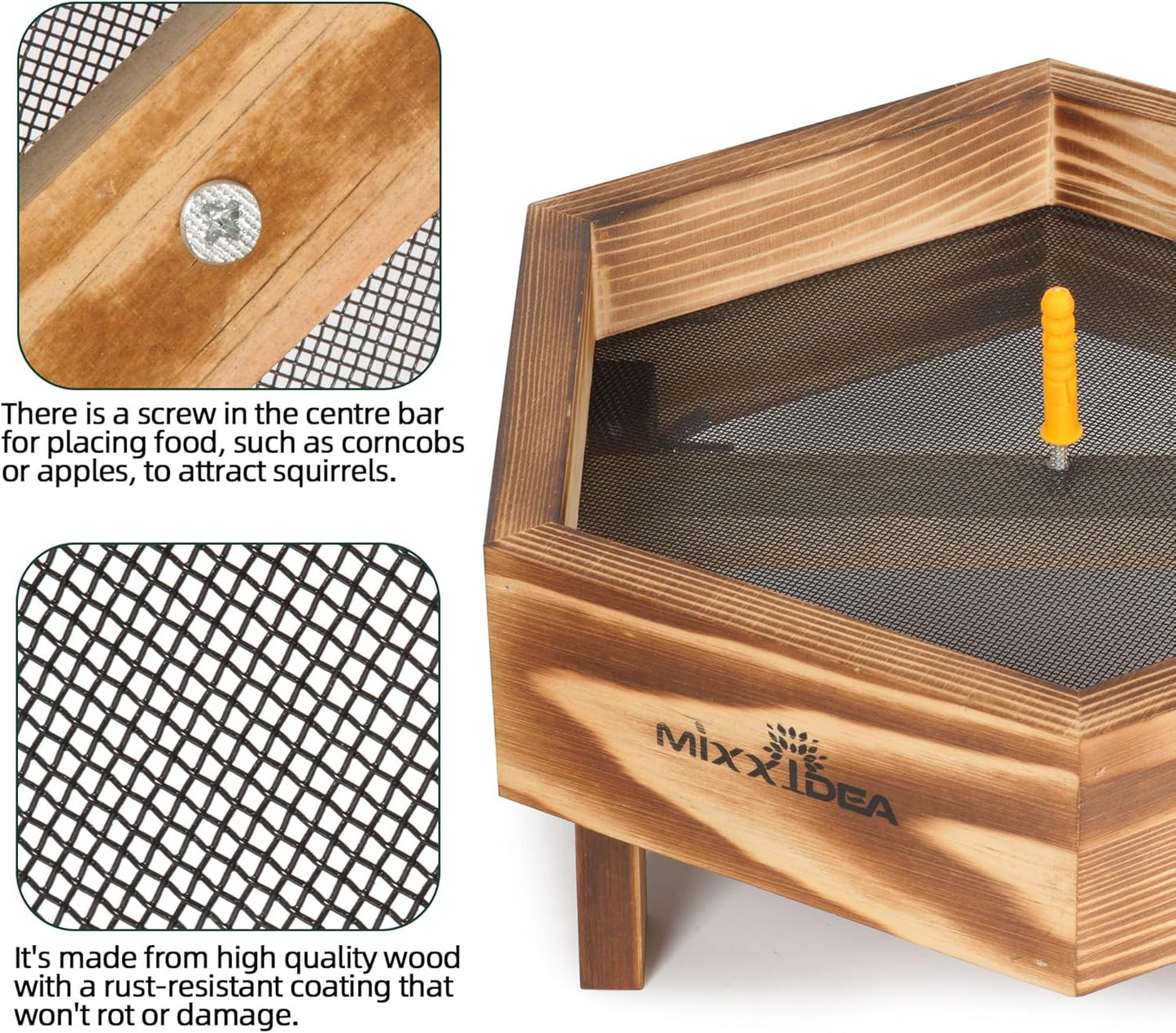 MIXXIDEA Ground Bird Feeder for Outdoors, Wooden Mesh Seed Tray for Bi