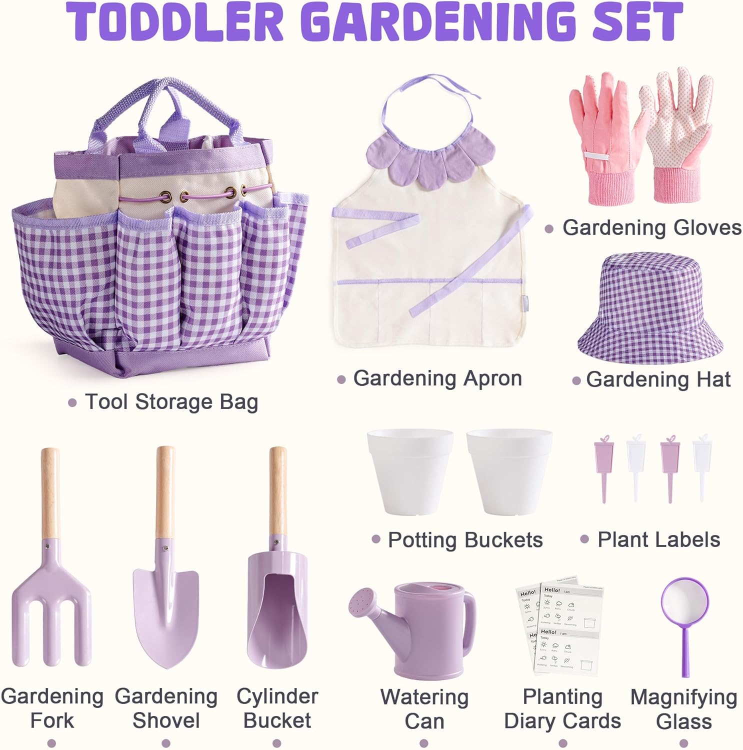 ROBOTIME Kids Gardening Set, 17PCS Toddler Gardening Tools, Toddler Ga