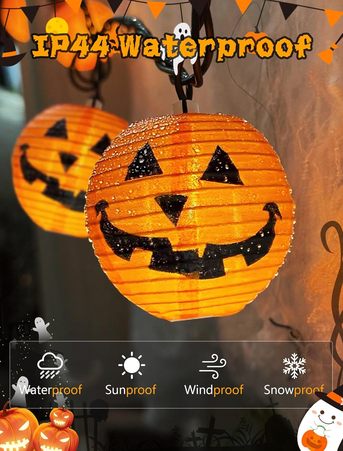 Halloween Outdoor Pumpkin String Lights, 8.5FT 10 Jack-o’-Lantern Lant
