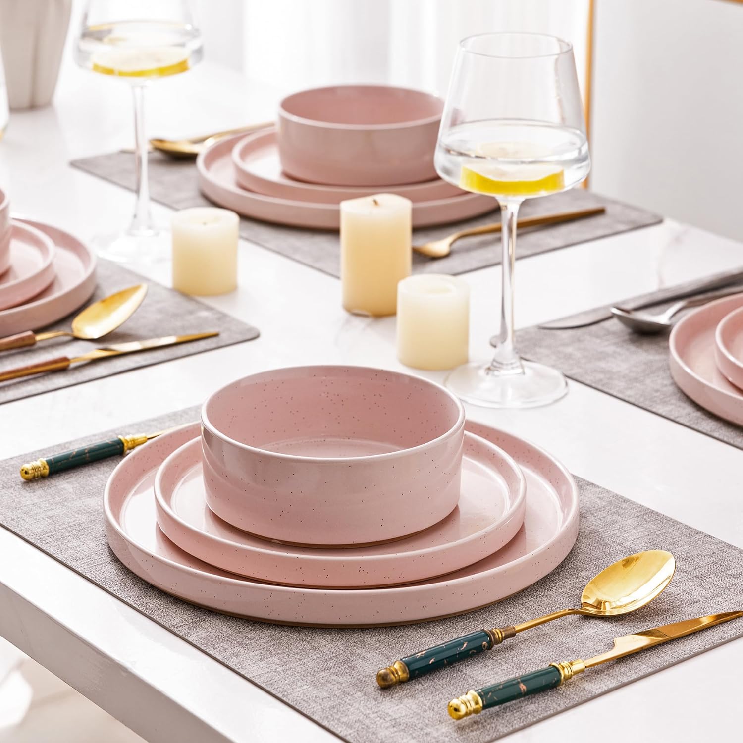 AmorArc Ceramic Dinnerware Set for 4 | Speckled Stoneware Plates and B