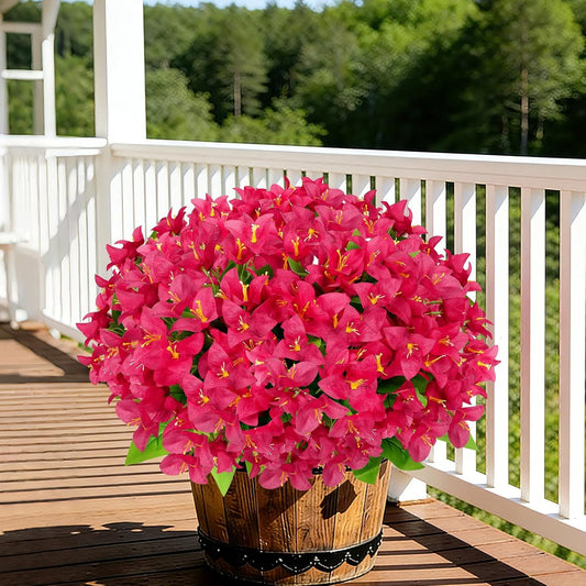 HUAESIN 8 Bundles Artificial Flowers for Outdoors Planters Bougainvillea Artificial Flowers Realistic Spring Silk Flowers for Patio Porch Outside Home Table Indoor Pot Decor(Pink)