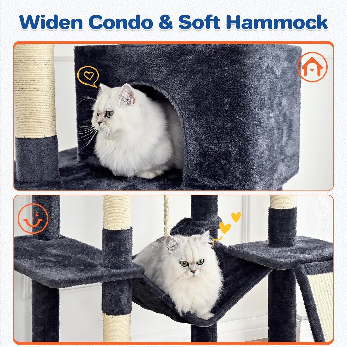 Cat Tree Tower 63in Multi-Level Cat Tower for Indoor Cats with Sisal S