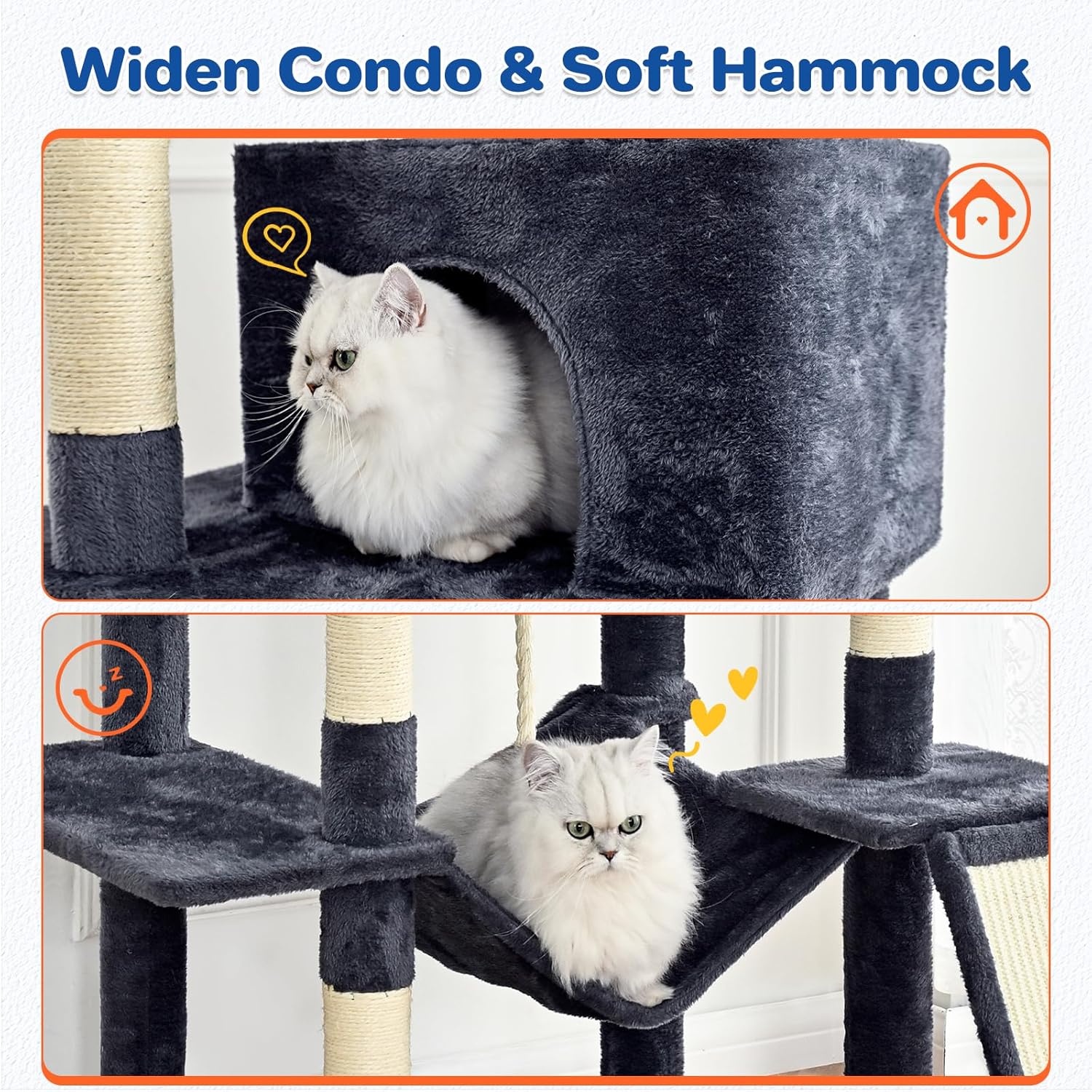 Cat Tree Tower 63in Multi-Level Cat Tower for Indoor Cats with Sisal S