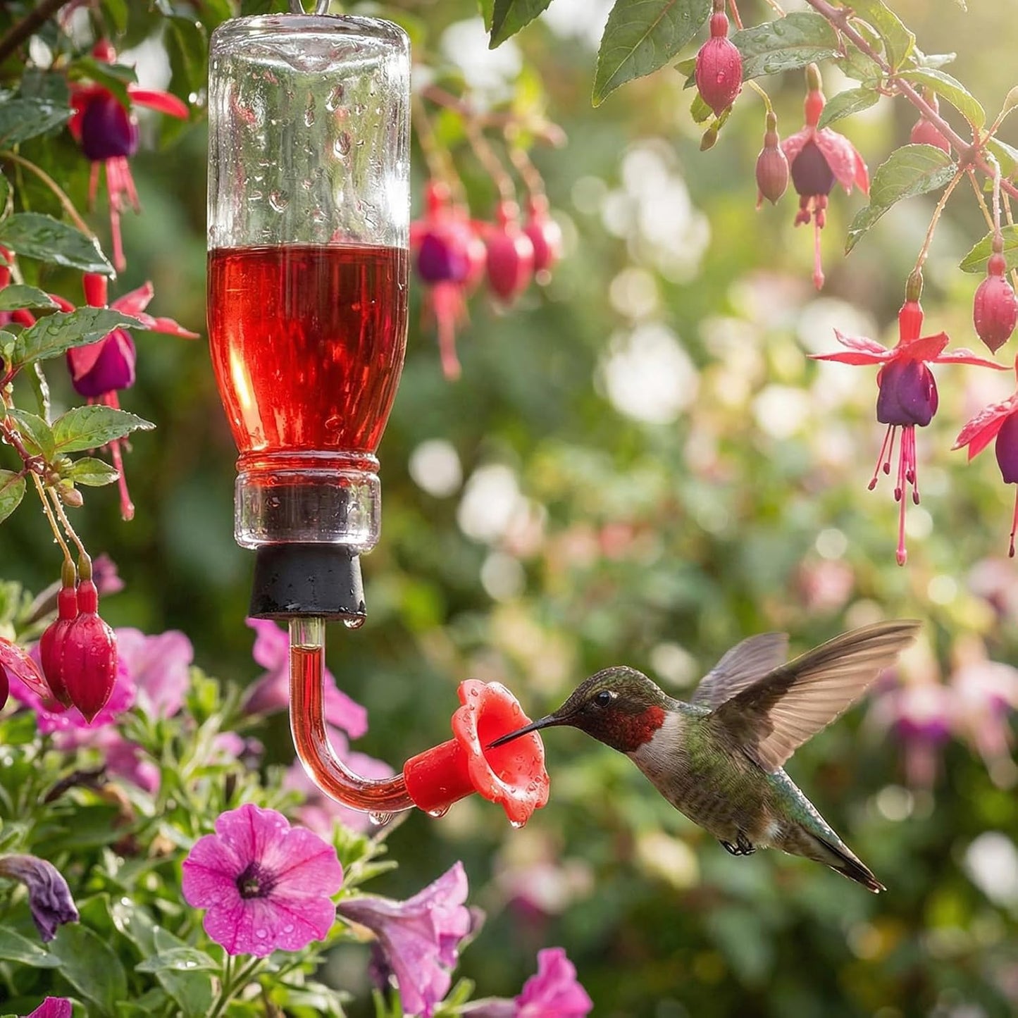 Baderke Hummingbird Feeder Tube with Stopper Handheld Bird Feeder Replacement Parts Drip Resistant Tip Silicone Flowers for Wine Bottle Outdoor Bird Feeders(2 Pcs,Black)