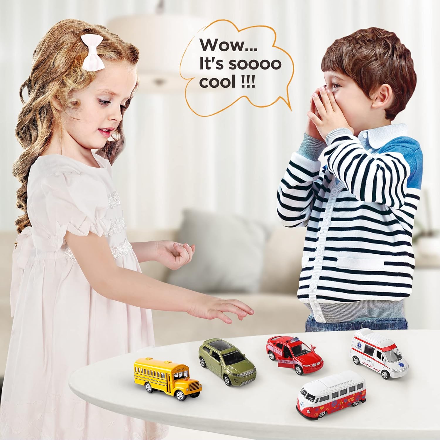 KIDAMI Die-cast Metal Toy Cars Set of 5, Openable Doors, Pull Back Car