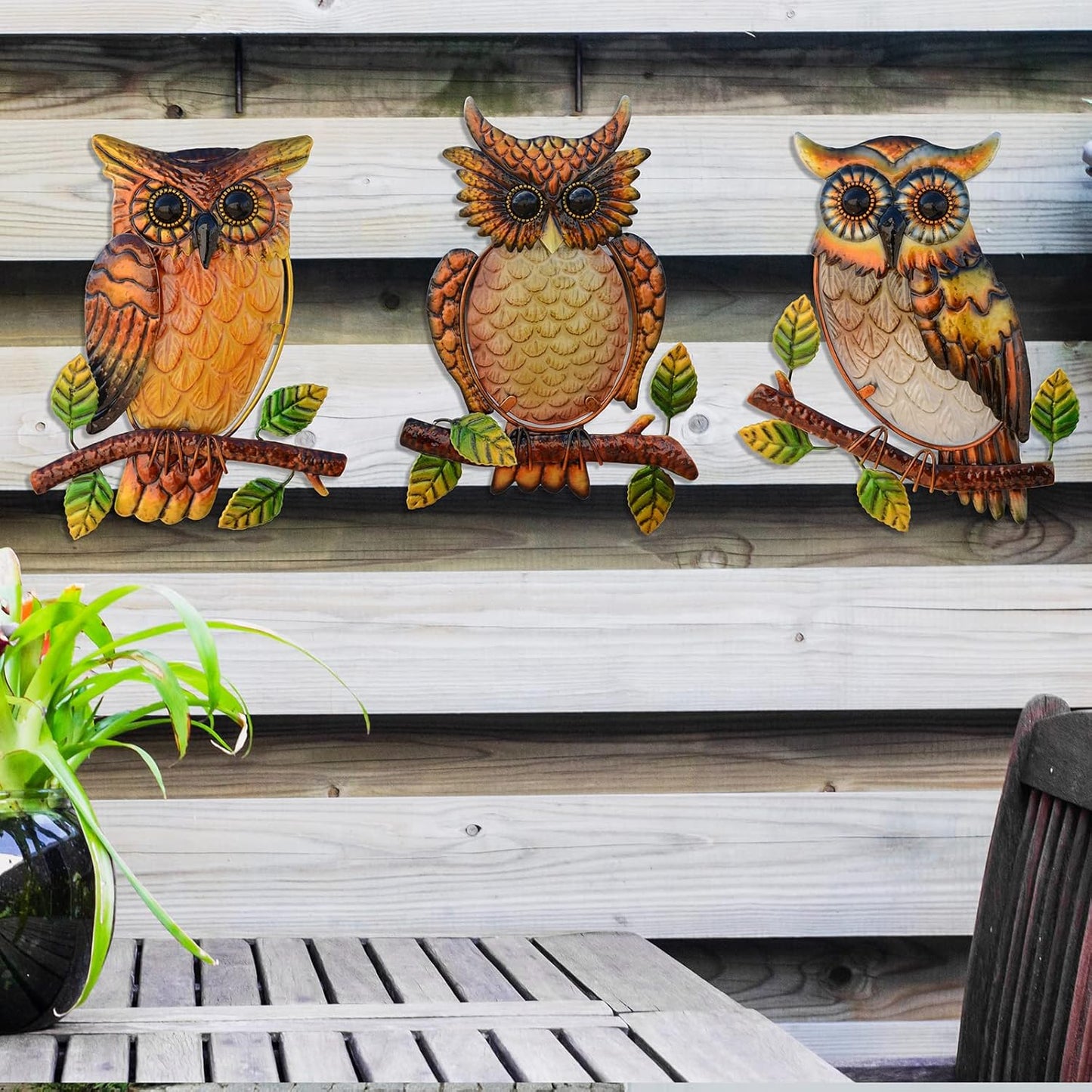 Owl Decor Metal Wall Art Outdoor Indoor,9 Inch Set of 3,Exquisite Owl Decorations for Home Garden Patio Porch Bedroom Kitchen, Metal Bird Wall Art