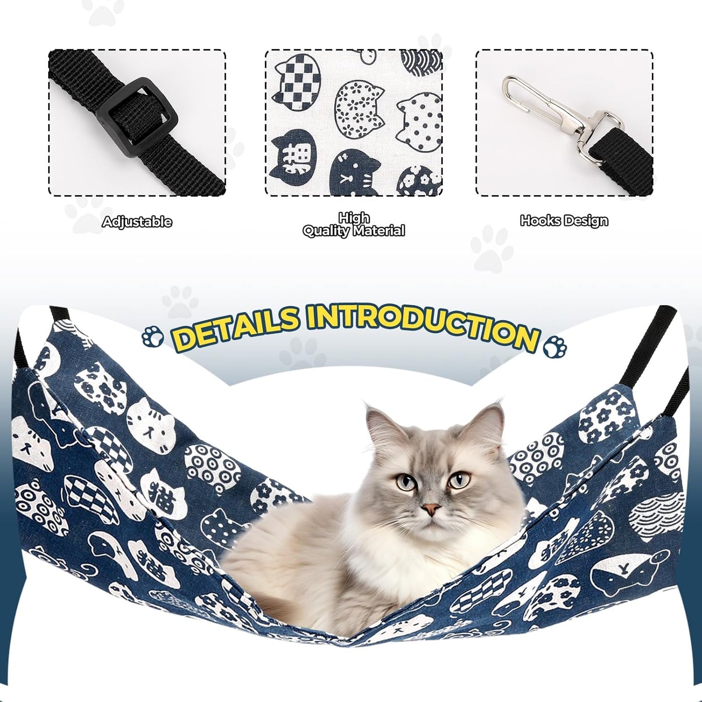 Cat Hammock for Cage Hanging Reversible 2Pack,Pet Hammock Bed Adjustab