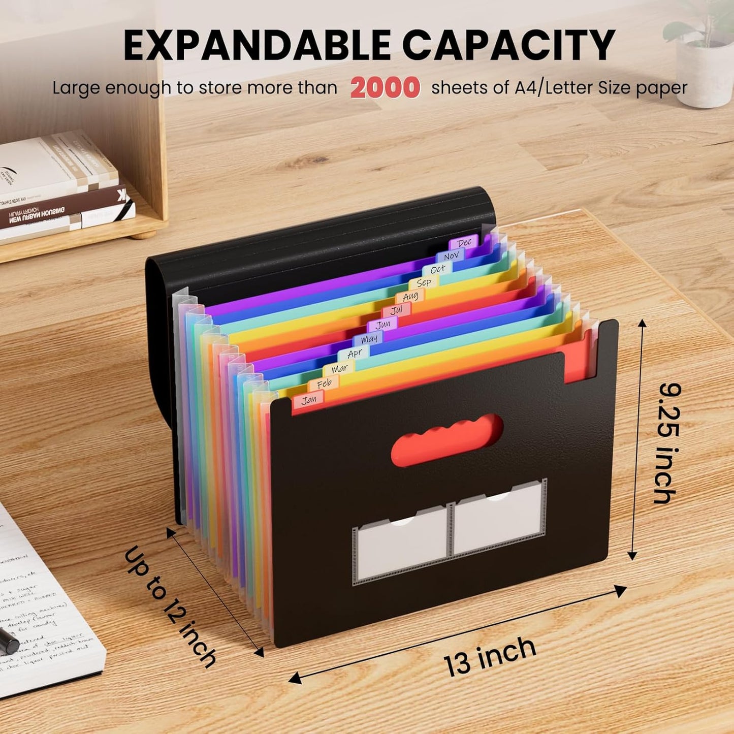 Sooez Accordion File Organizer, 13 Pockets Expanding File Folder, Port
