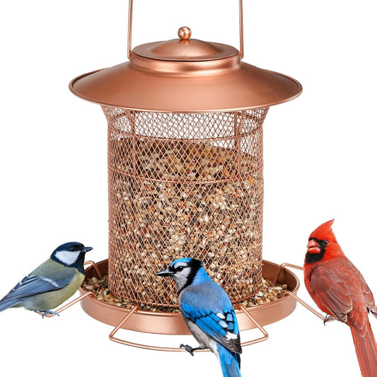 Metal Bird Feeder for Outdoor Hanging, Heavy Duty Cylinder Wild Bird F