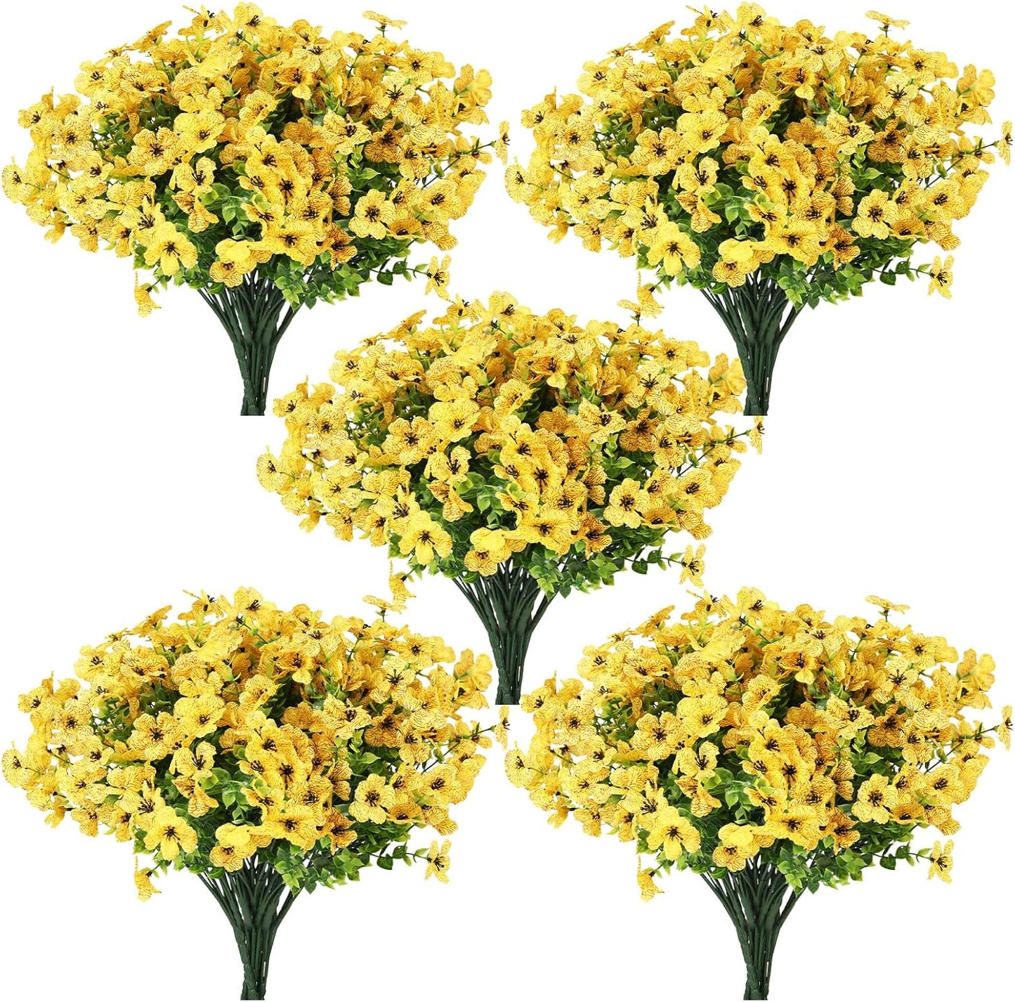 Artificial Flowers for Outdoors, 12 Bundles Artificial Plants & Flowers Outdoor, UV Resistant Faux Flowers Silk Fake Flower for Outside Porch Pot Window Garden Planter Decoration(Yellow)