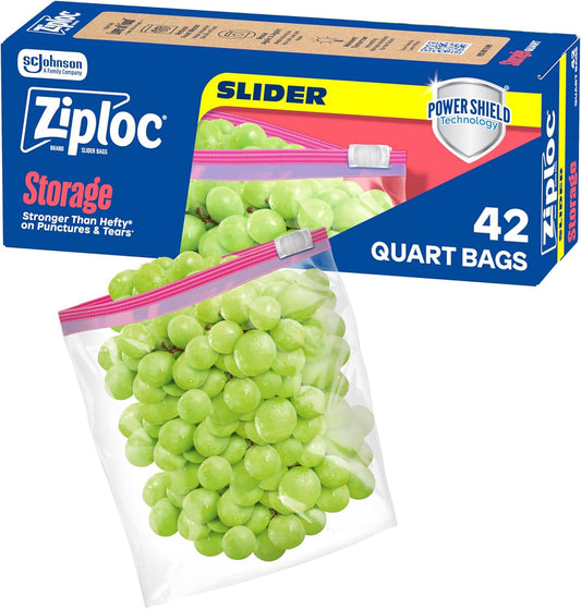 Ziploc Quart Food Storage Slider Bags, Power Shield Technology for Mor