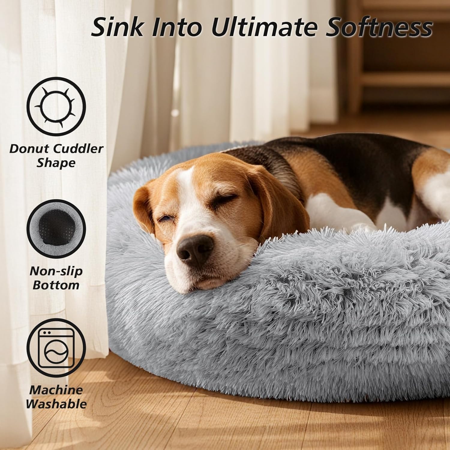 JOLLYVOGUE Calming Dog Bed Medium Size Dog, 31in Donut Washable Medium