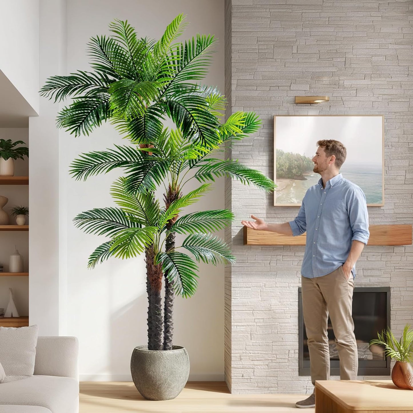 Large Artificial Tree Big Faux Tropical Palm Trees Indoor Outdoor Realistic Floor Plants Fake Silk Palm Plastic plantas for Modern Home Living Room Office Corner Patio Porch Decor Party Decorations