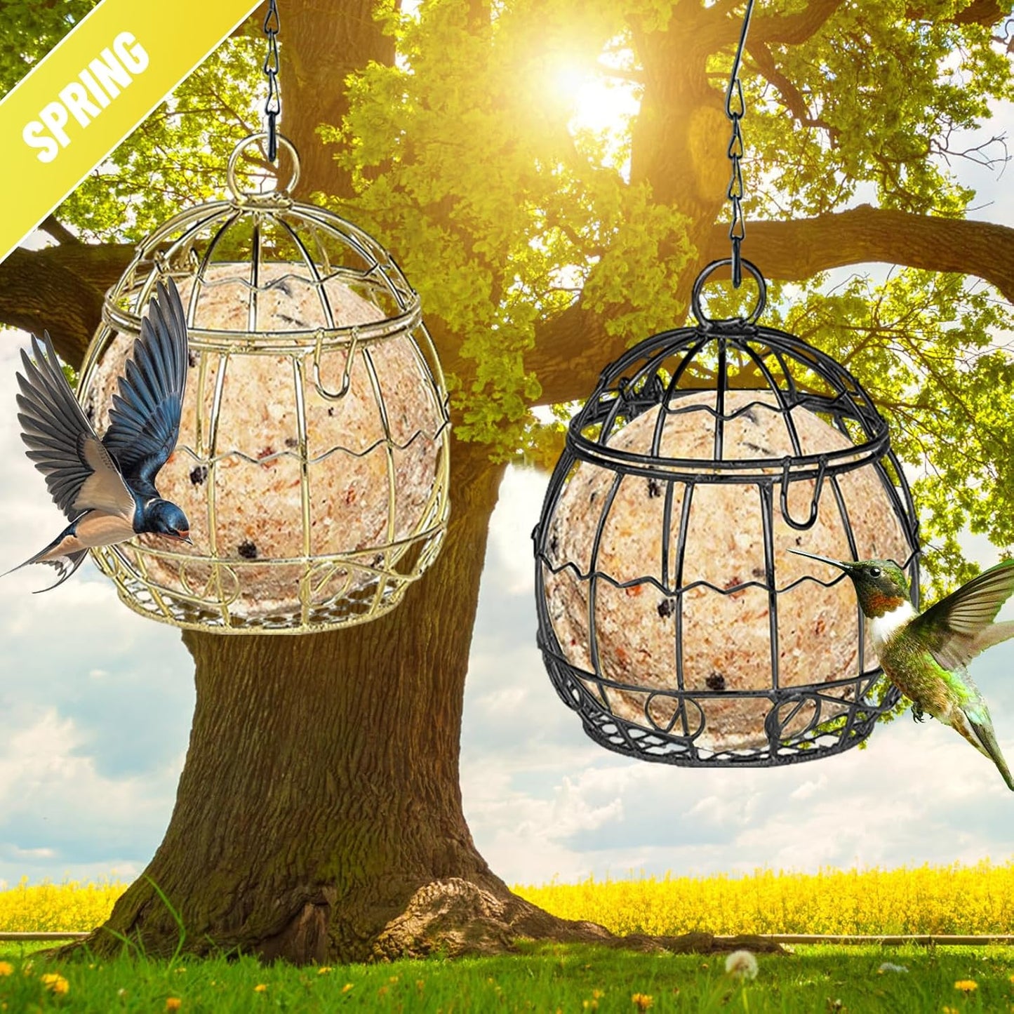 8pcs Suet Ball Feeders - Metal Hanging Bird Feeder with Hooks for Wild Birds Outdoor Garden