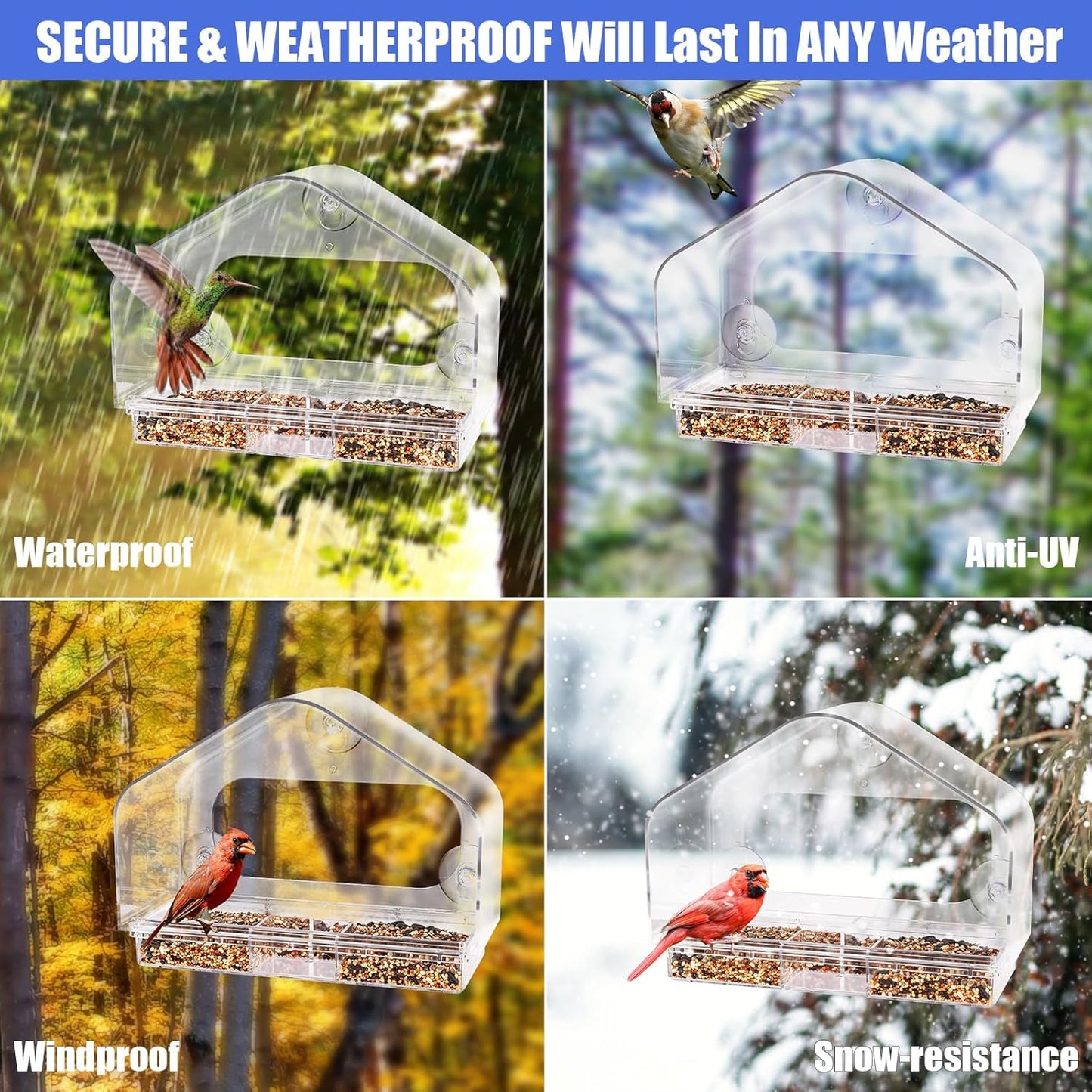 Clear Acrylic Window Bird Feeder for Outside with Suction Cups Transparent Birds Houses Tray for Viewing Wild Bird Watching Gifts for Cats, Garden Decor