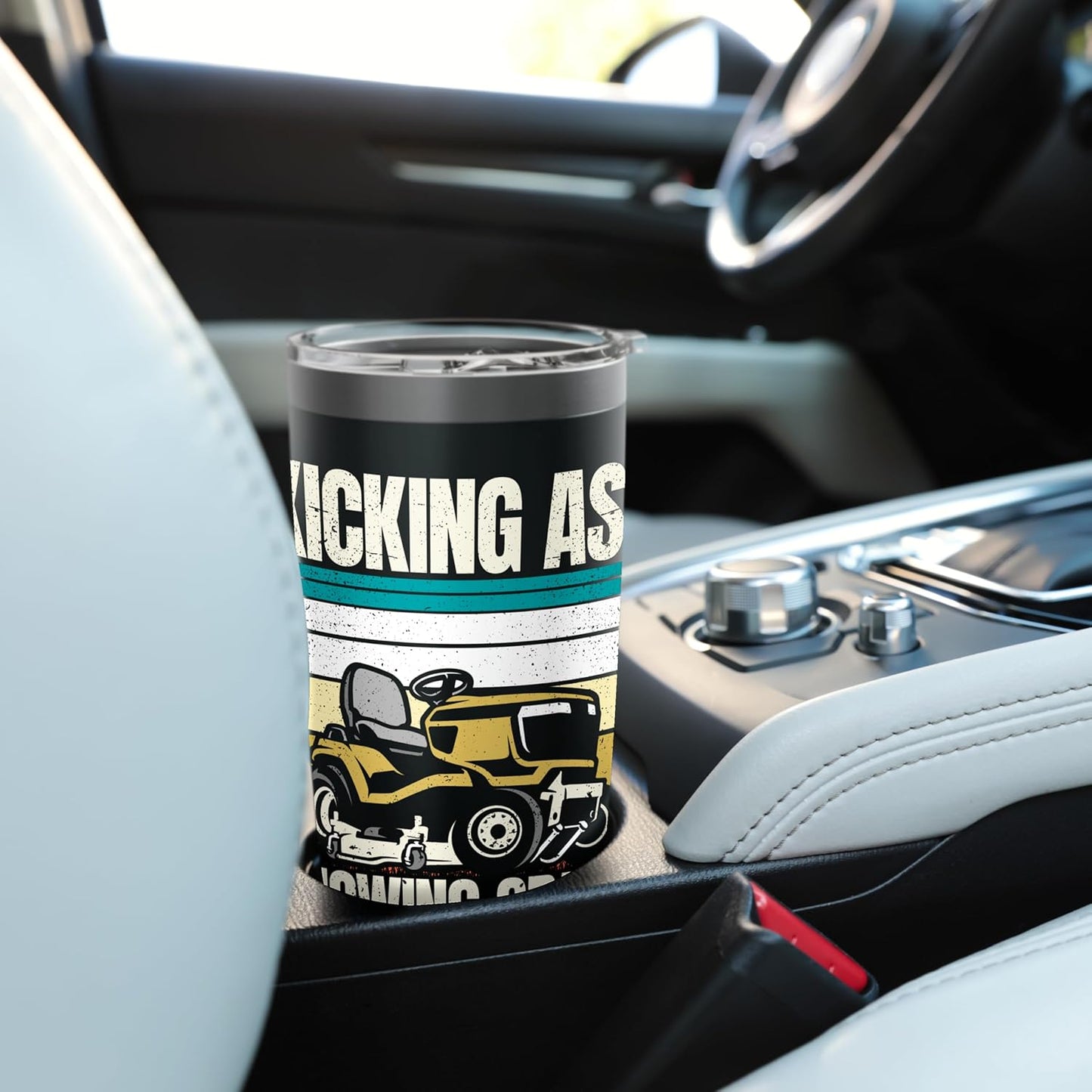 Kicking Ass Mowing Grass Funny Lawn Mower Men Mowing Stainless Steel Insulated Tumbler