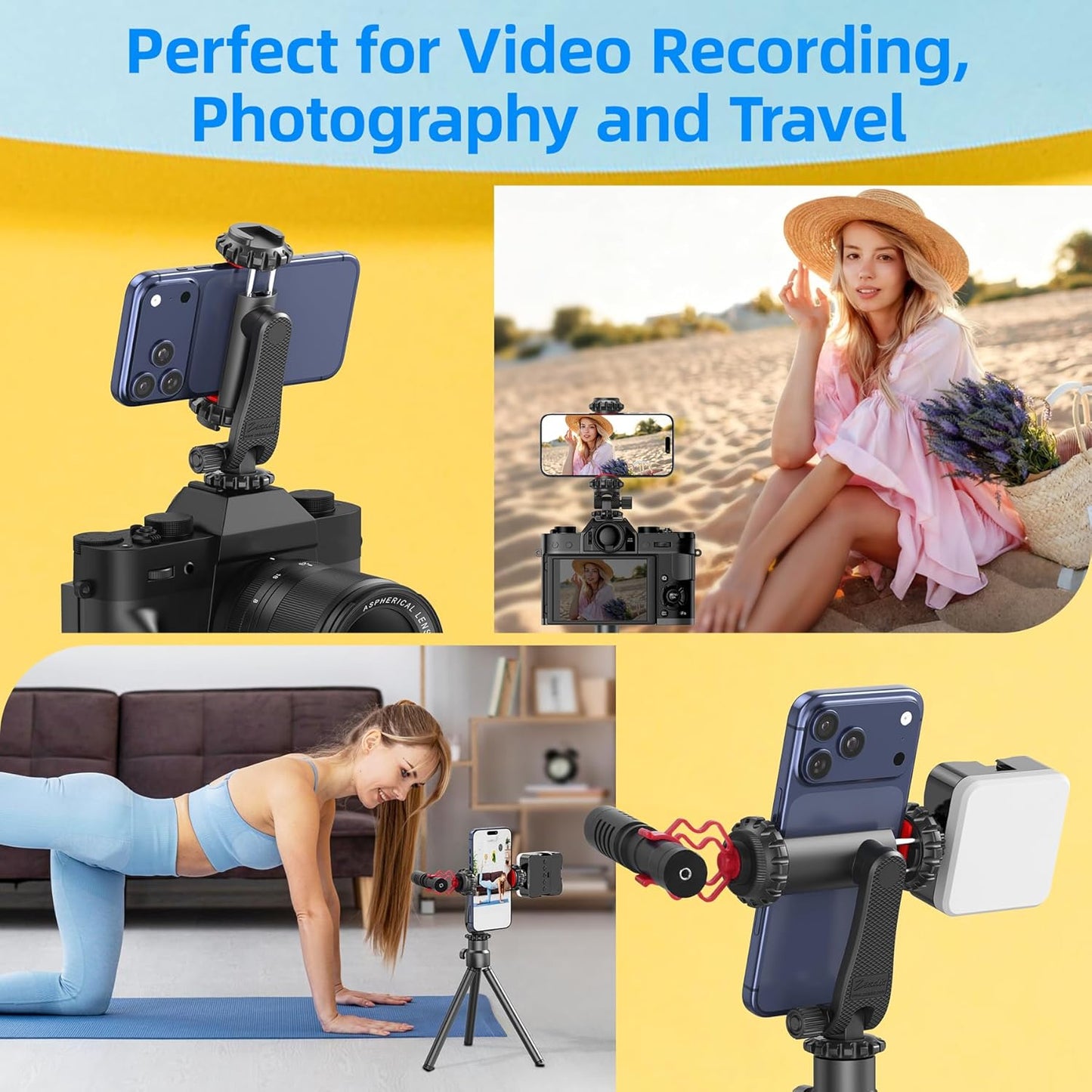 Zeadio Smartphone Tripod Mount Adapter, Cell Phone Tripod Holder Selfie Stick Monopod Adjustable Clamp, Fits for All iPhone and Android Smartphones