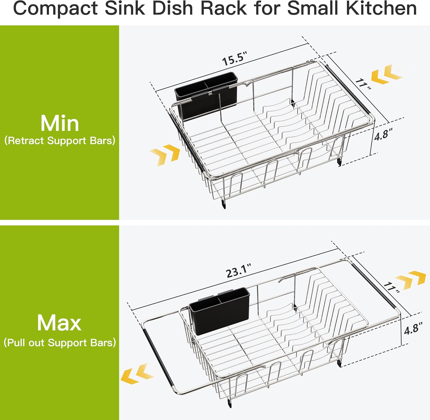 JASIWAY Dish Drying Rack in Sink, Expandable Stainless Steel Dish Drai