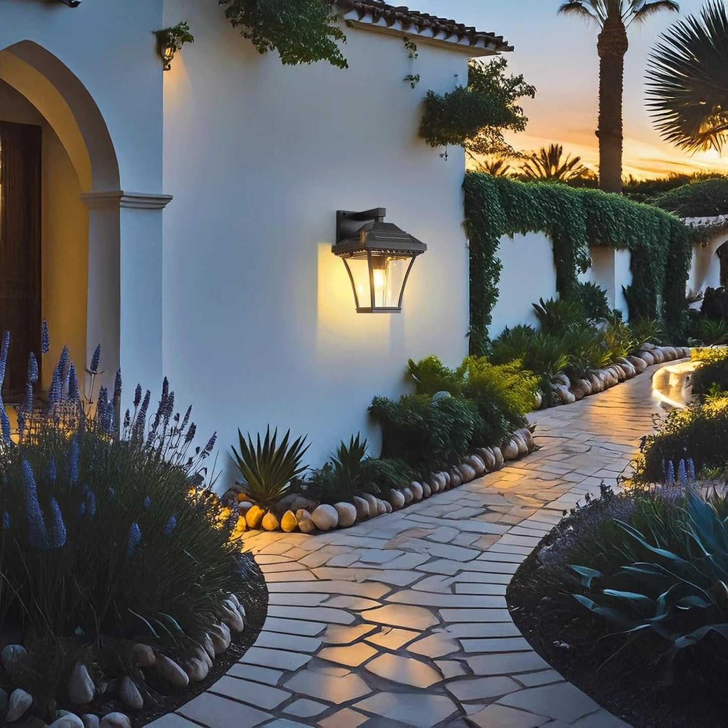Solar Outdoor Wall Lantern, Exterior Retro Mounted Lamp, Modern Die-cast Aluminum Sconce with Glass Waterproof LED Dusk to Dawn Light Fixture for Porch Patio Garden Yard Garage Entrance