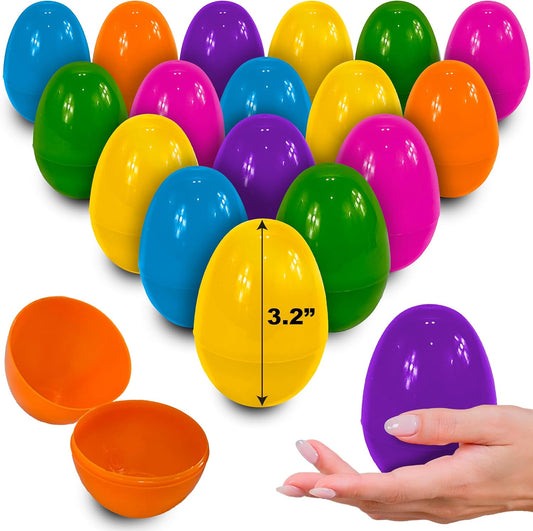 stargo 50 Pack - Plastic Easter Eggs Empty 3.2” Large Plastic Eggs Fillable for Easter Egg Hunt, Easter Egg Basket, Party Favor, Surprise Egg. Set of Bright Multicolored Eggs