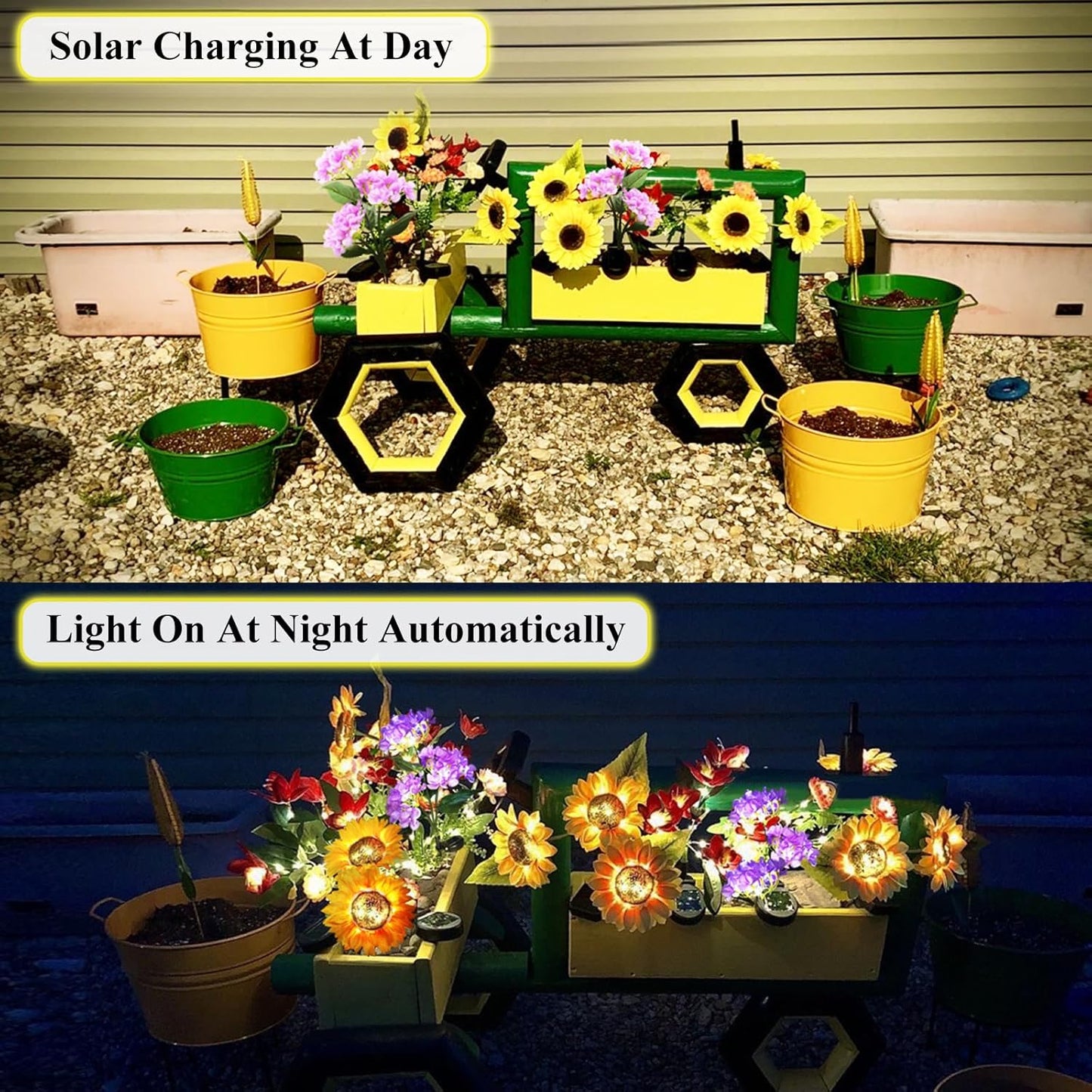 4-Pack Solar Powered Sunflower Garden Lights, LED Outdoor Decor Solar 