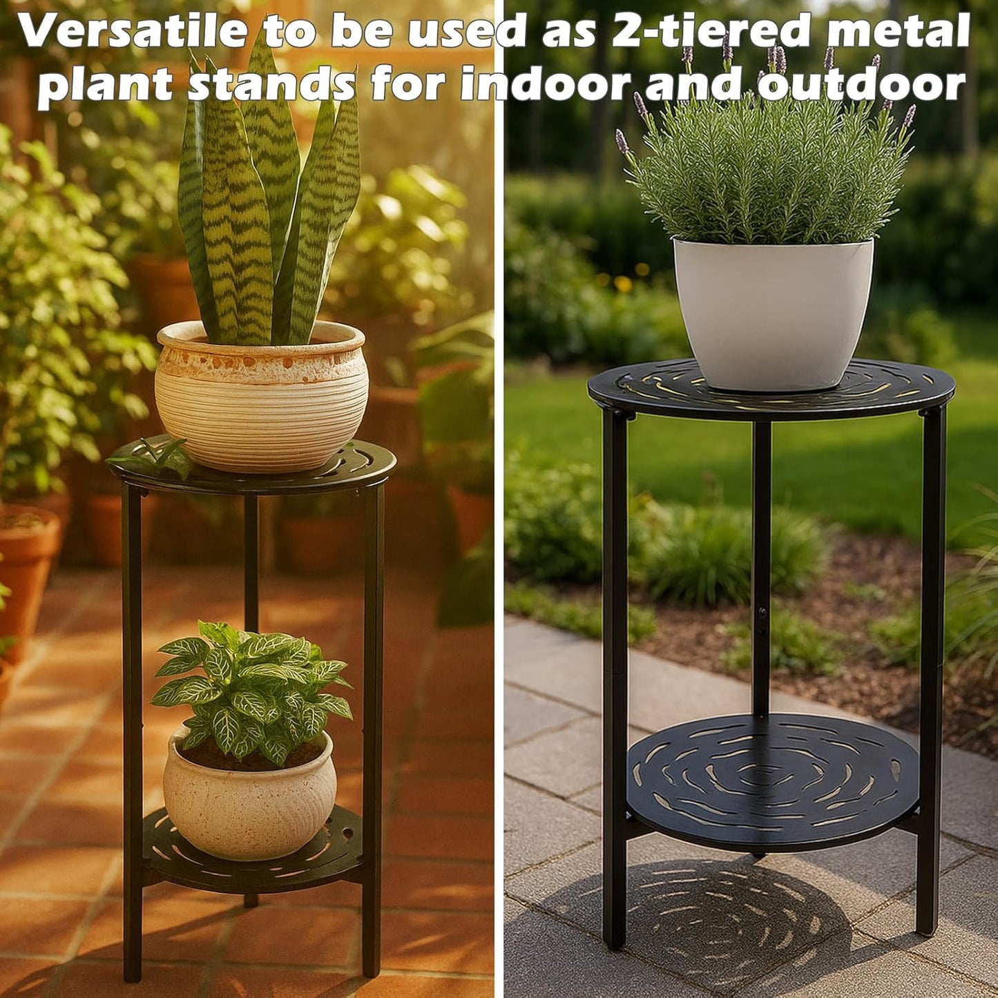 2-Tier Metal Round Side Table Black Accent Coffee Tables Small Space C