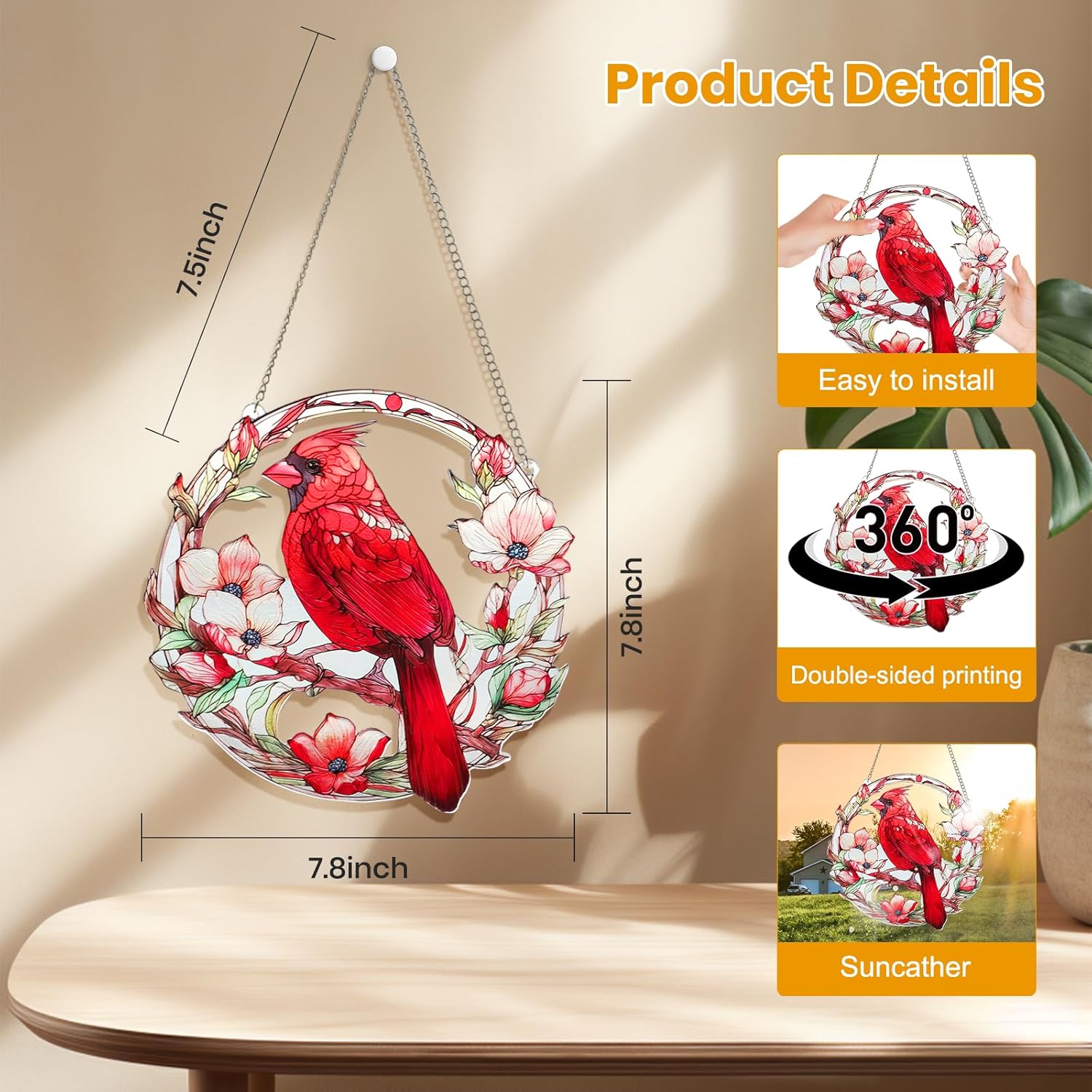 Stained Glass Window Hanging Suncatcher, Cardinal Bird Sun Catchers Do