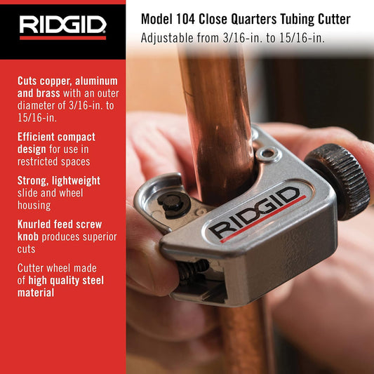 RIDGID 32985 Model 104 Close Quarters Tubing Cutter, 3/16-inch to 15/1