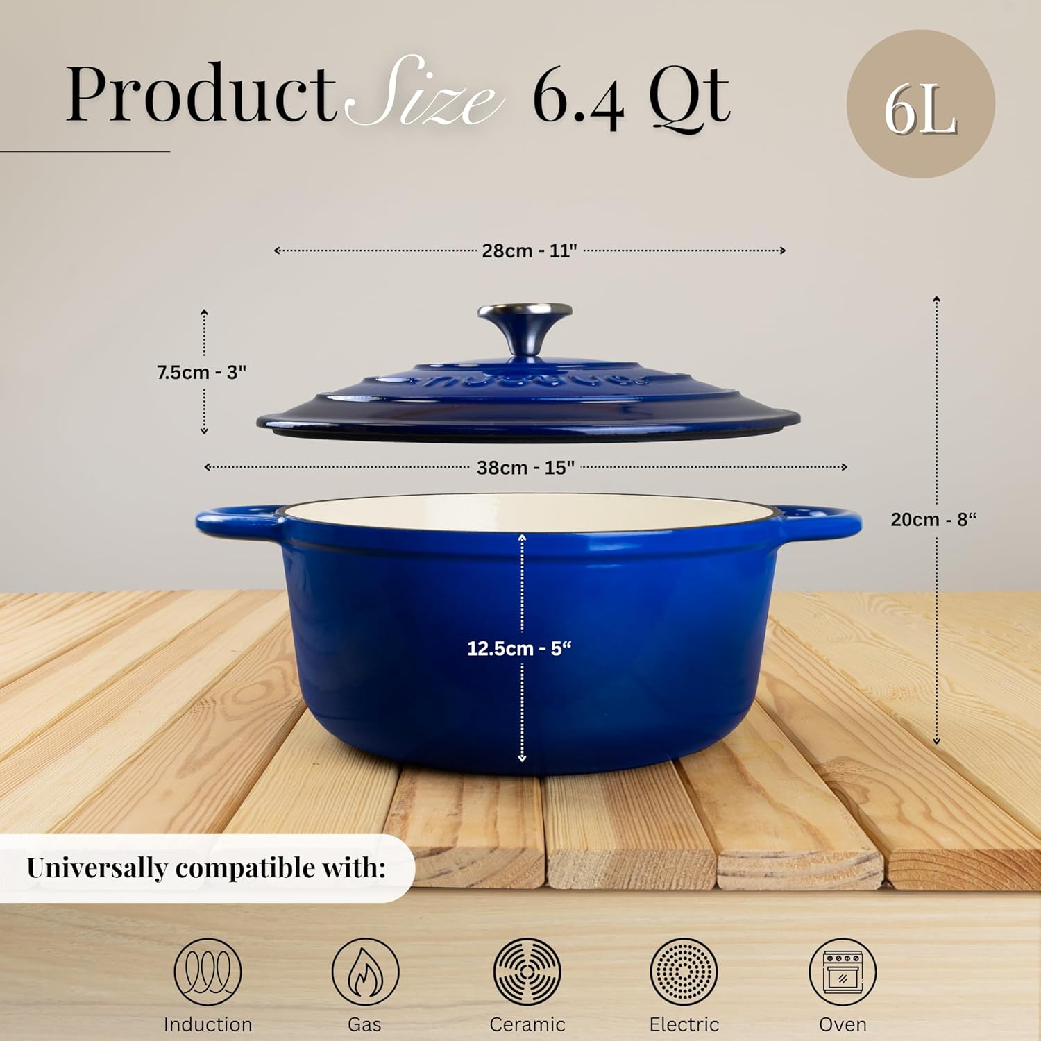 Nuovva Enamelled Cast Iron Dutch Oven Pot with Lid – 6.4 Quart Non Sti